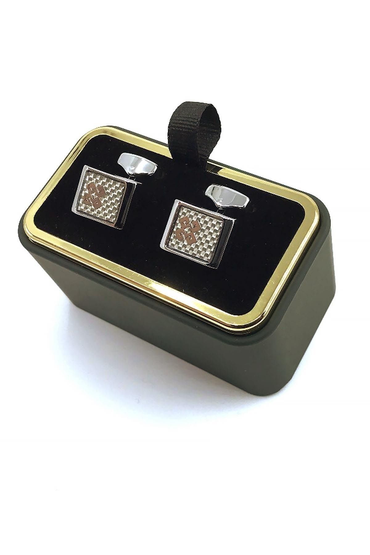  دکمه سرآستین مستطیلی نقره‌ای KD1041