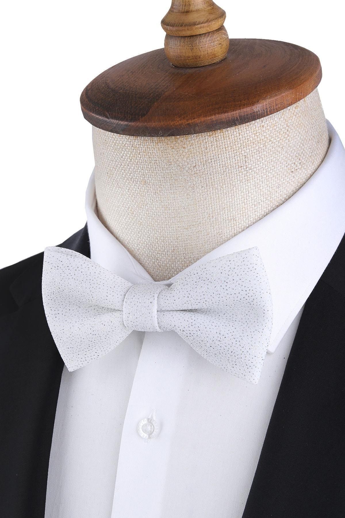 Kravatkolik Beyaz Simli Damatlık Papyon P1693