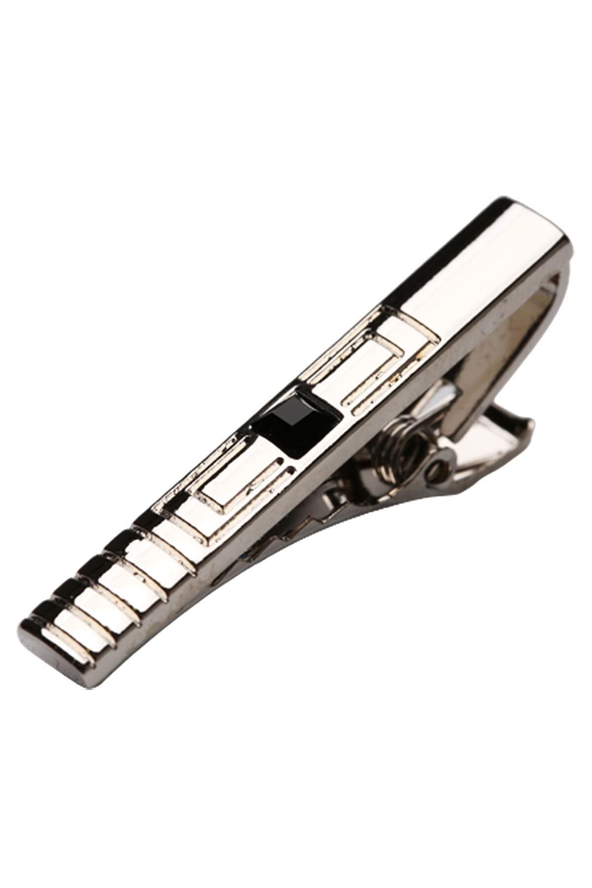 Genel Markalar Gümüş Renk Siyah Taşlı Kravat Iğnesi Kıy311