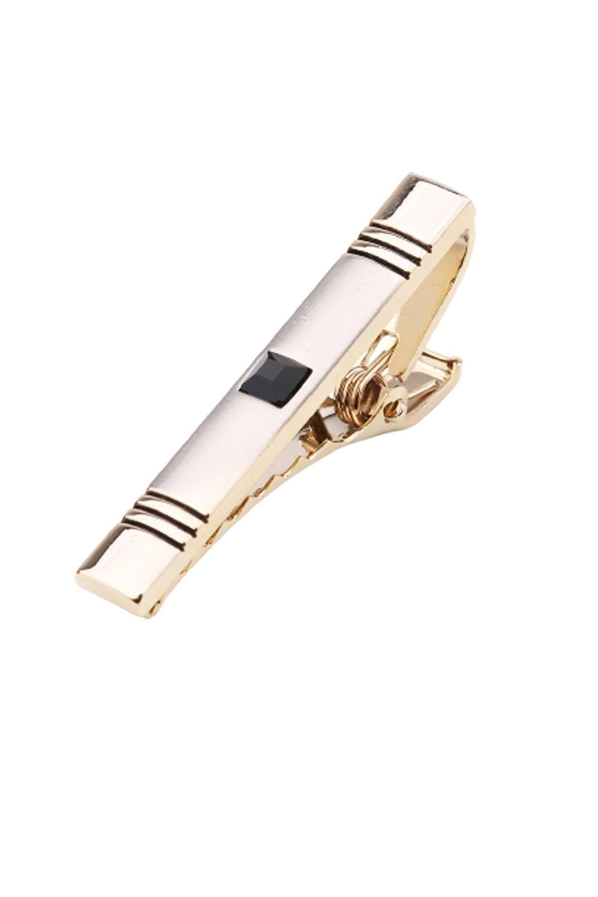  سنجاق کراوات سنگی مشکی مات طلایی رنگ Kıy429