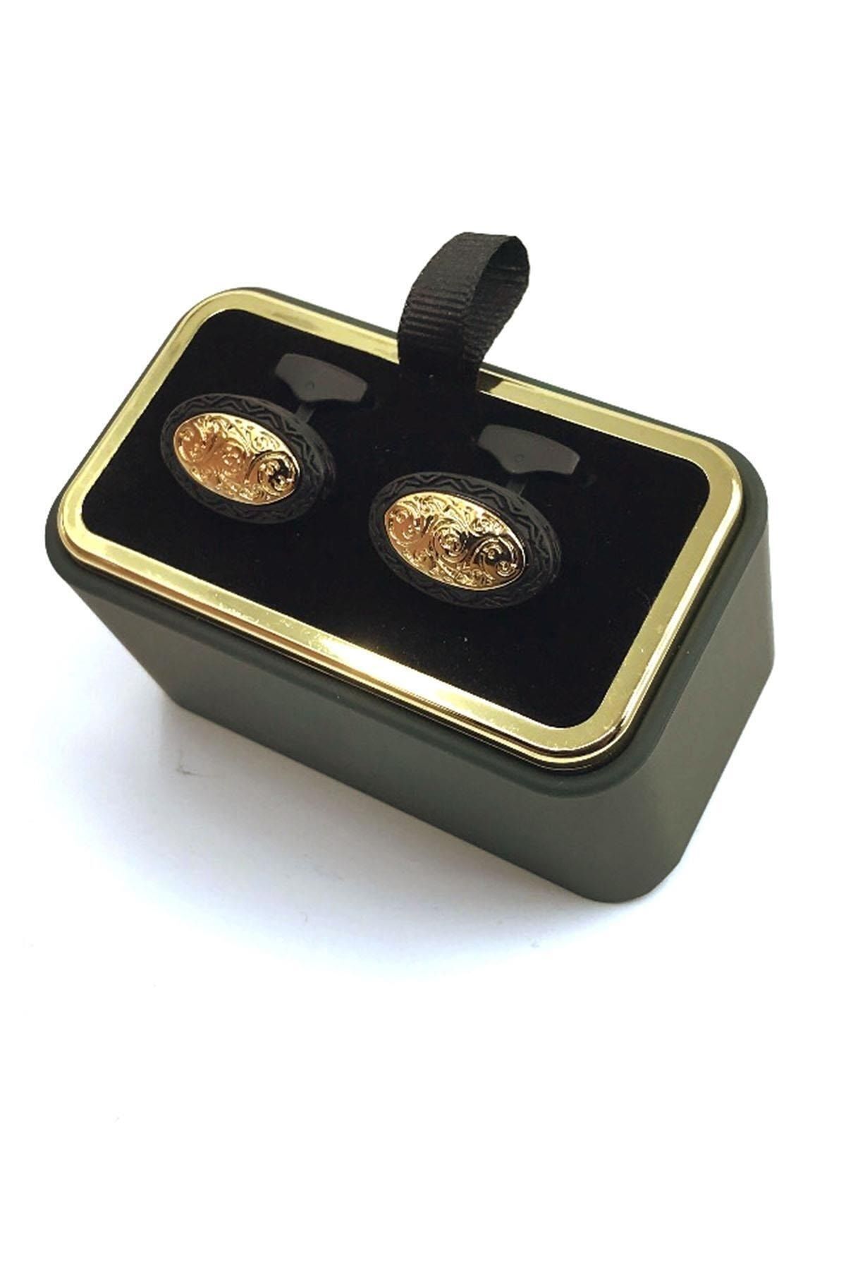  دکمه سرآستین بیضی رنگی مشکی و طلایی KD1151