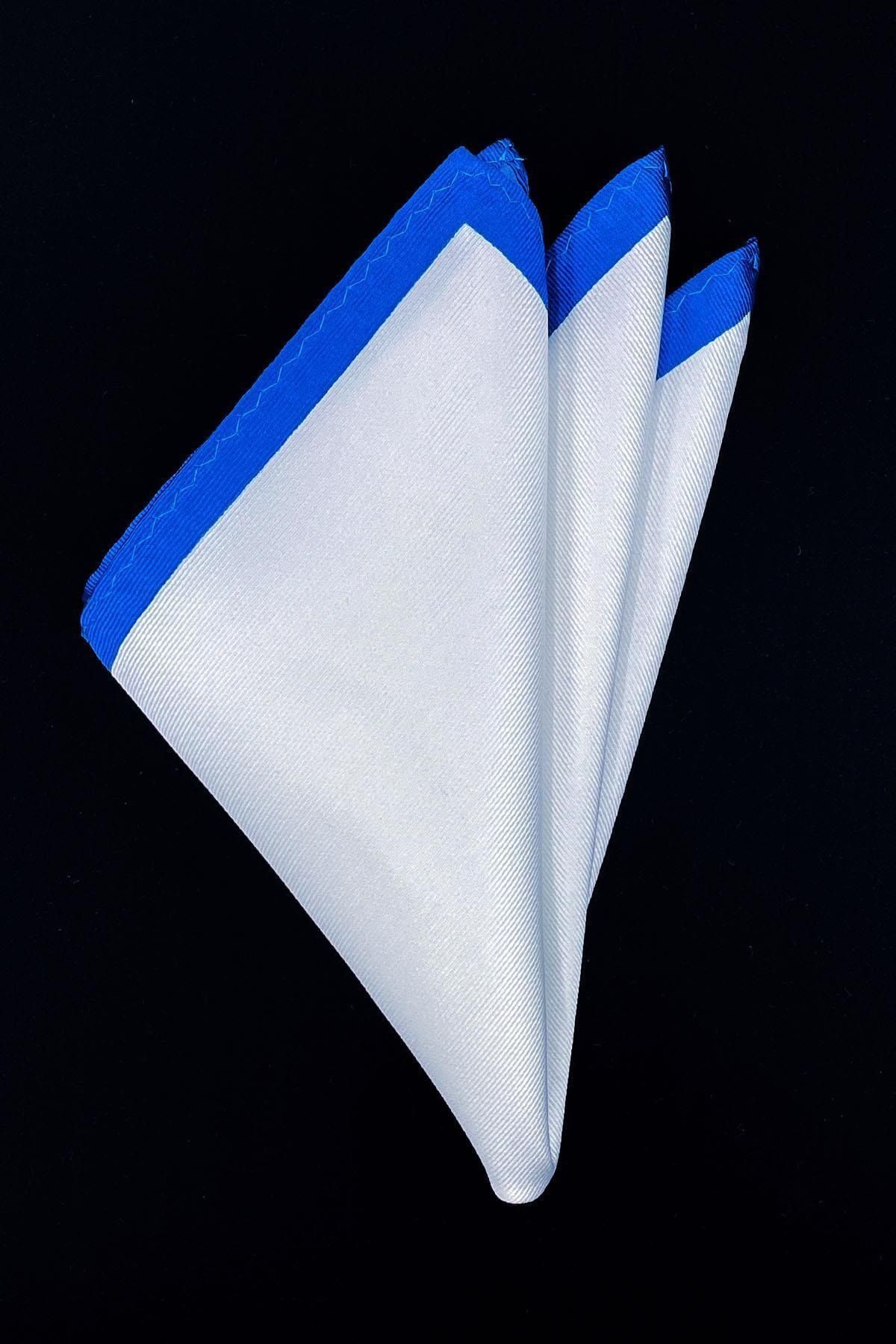 La Pescara Petrol Mavisi Detaylı Düz Beyaz Erkek Cep Mendili