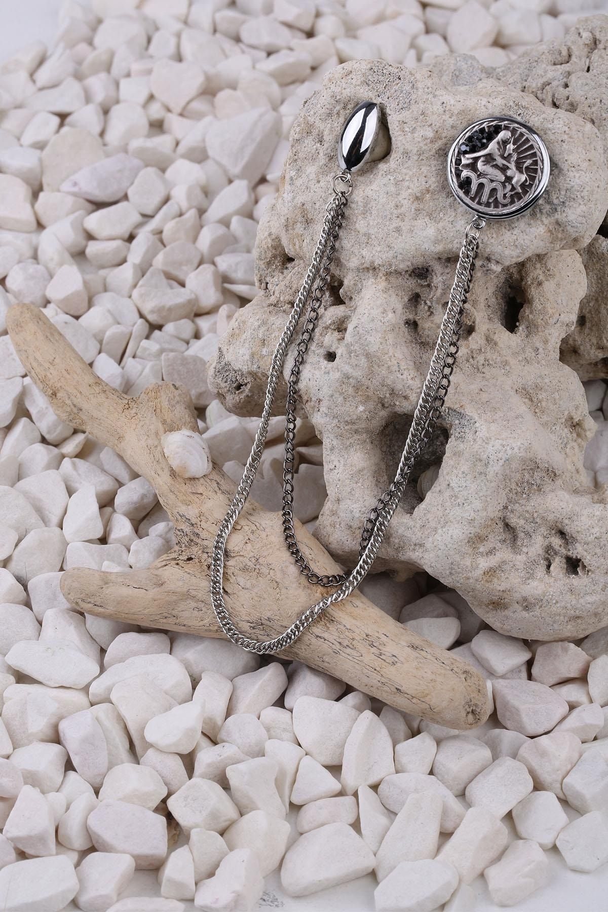  سنجاق سینه زنجیری سنگی نقره‌ای طرح سنبله YI293