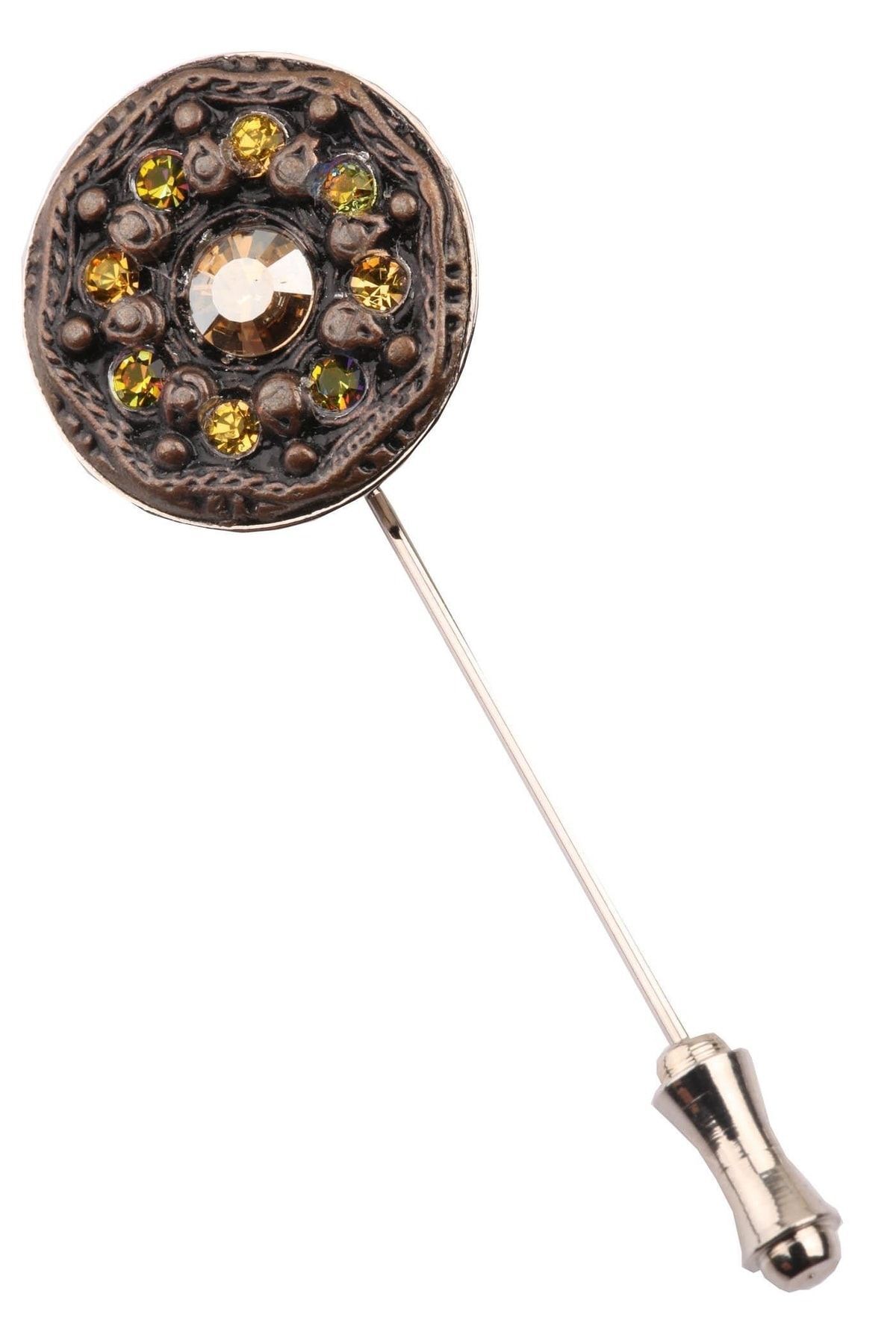 La Pescara Kahverengi Sarı Taşlı Yaka İğnesi YI176