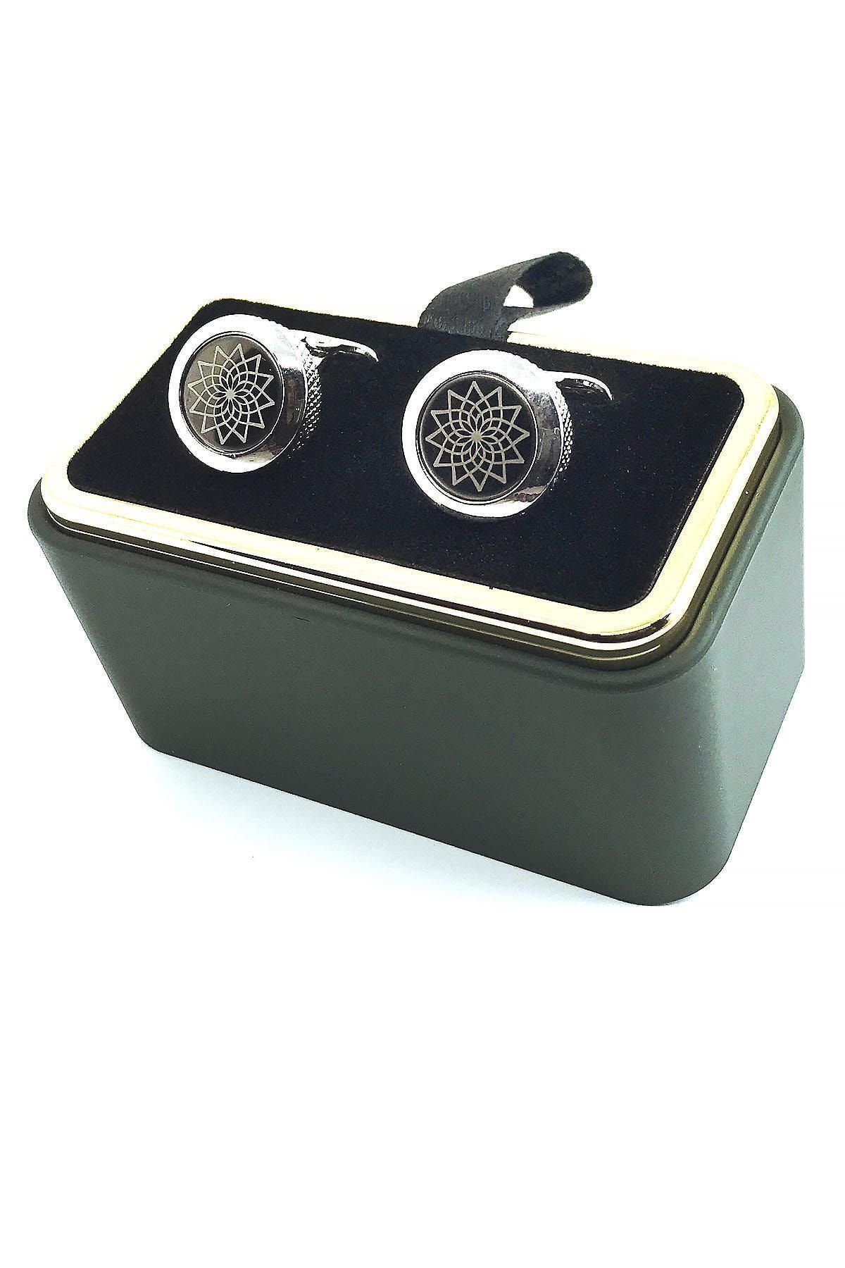  دکمه سرآستین گرد طرح دودی نقره‌ای رنگ KD1547