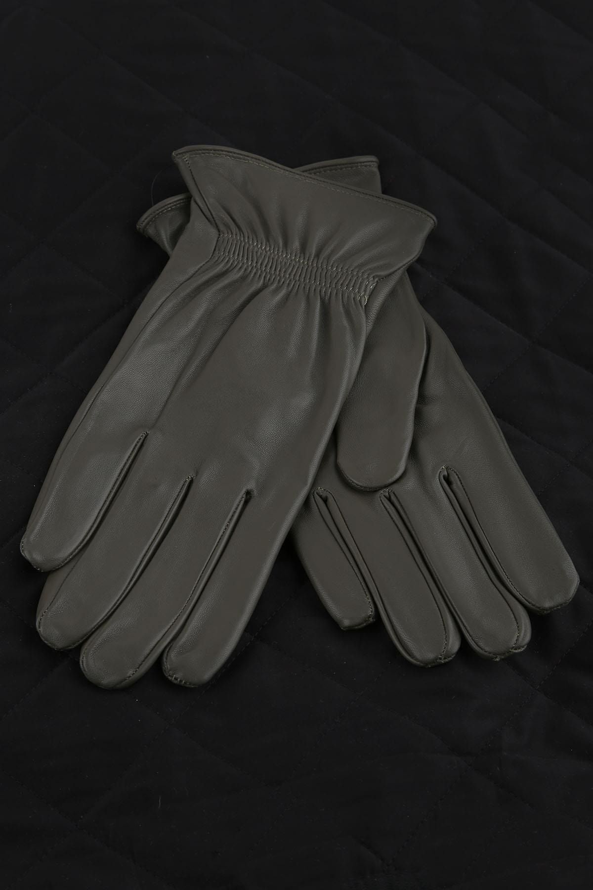  دستکش مردانه چرم اصل سبز ساده El36