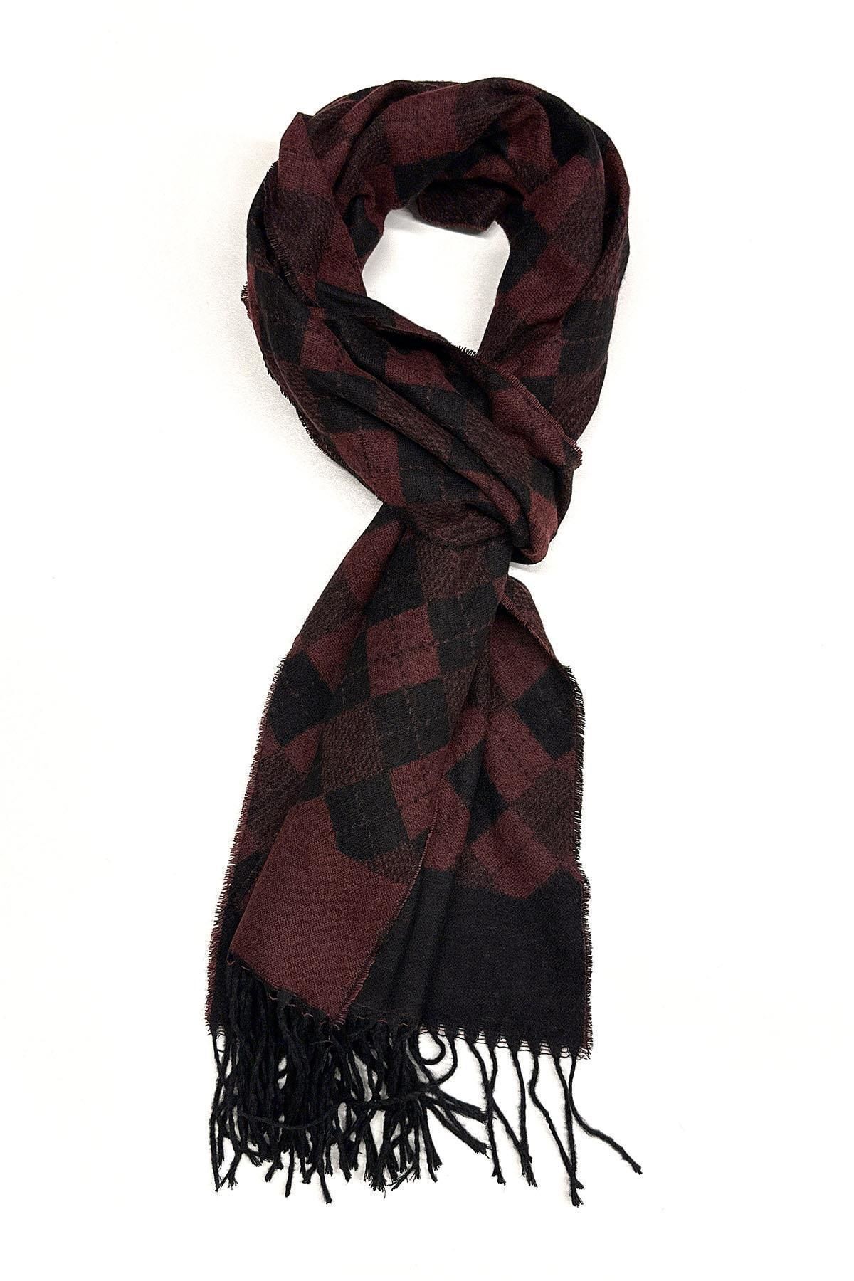  شال گردن مردانه طرح شطرنجی مشکی - زرشکی K491