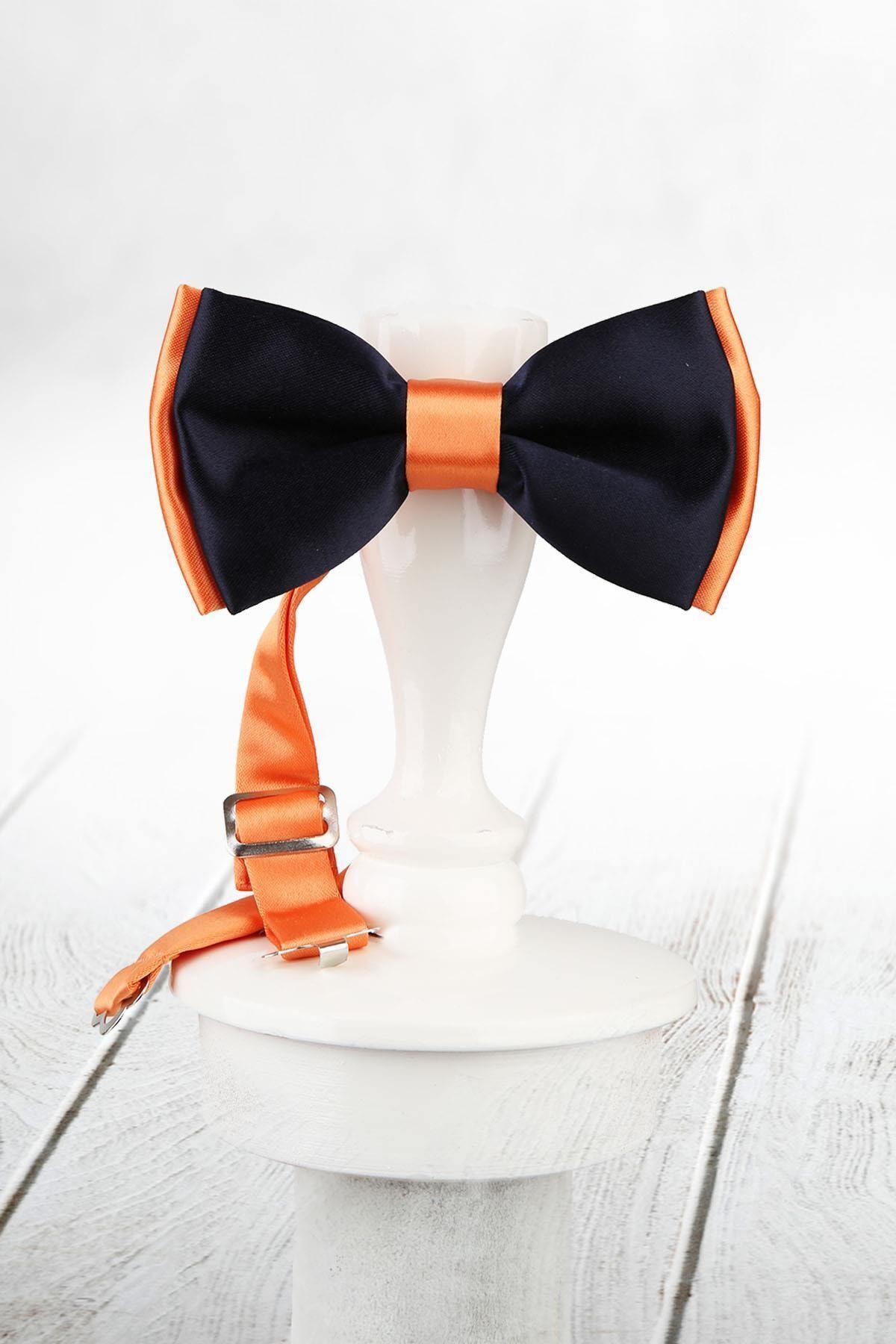  پاپیون ساتن سرمه‌ای - نارنجی مردانه SP61