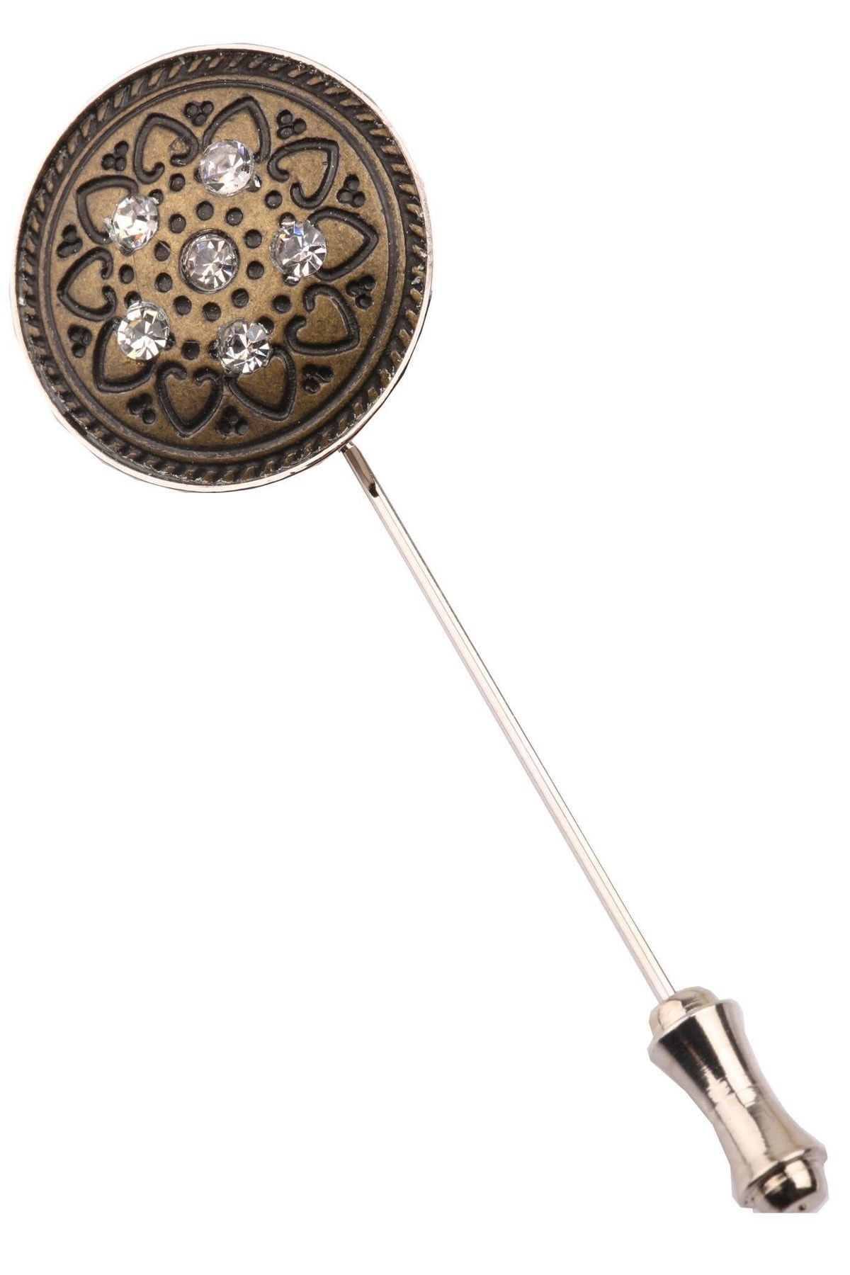 La Pescara Bronz Renk Beyaz Taşlı Yaka İğnesi YI157