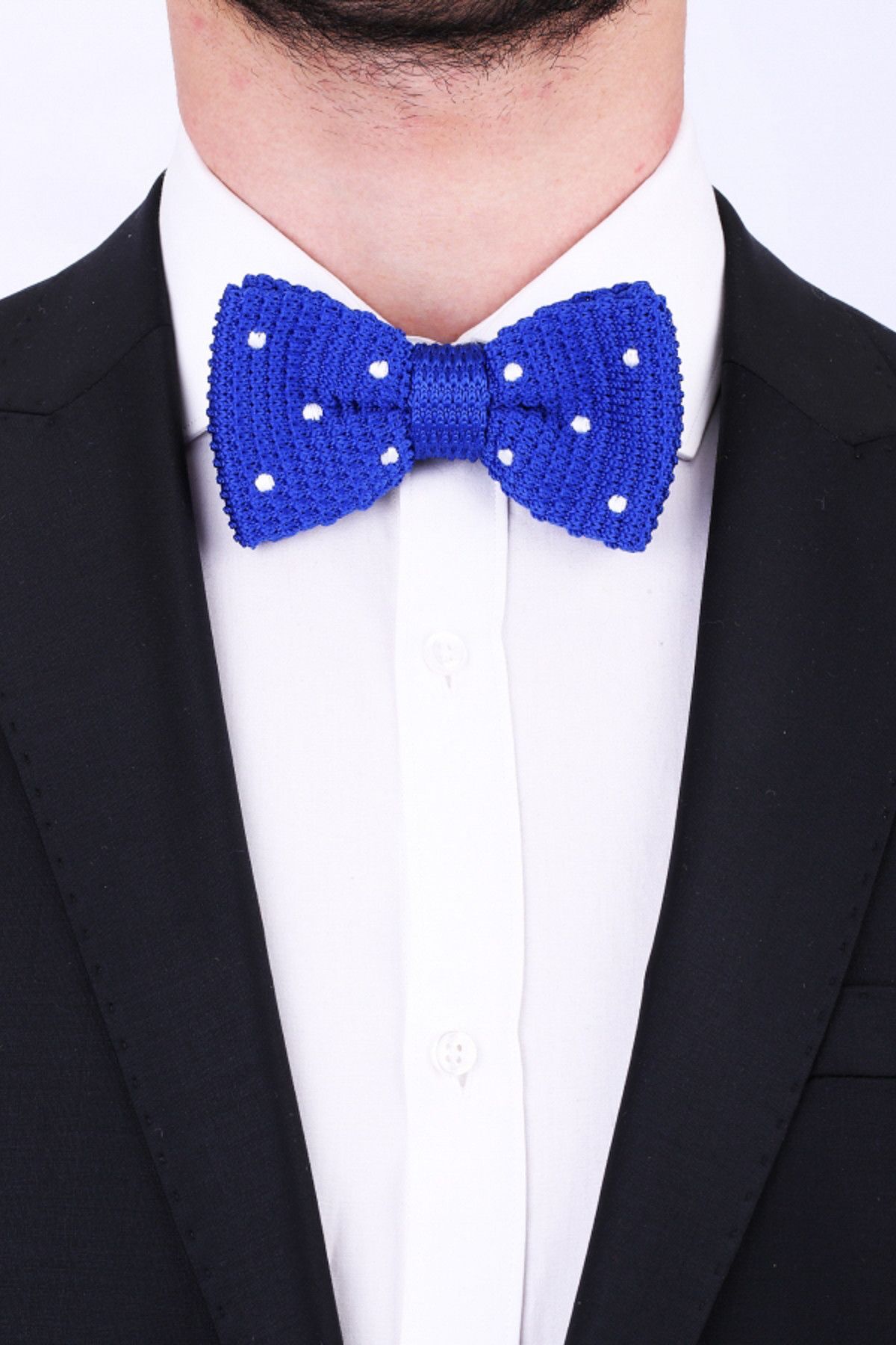  پاپیون بافتنی آبی و سفید OR05