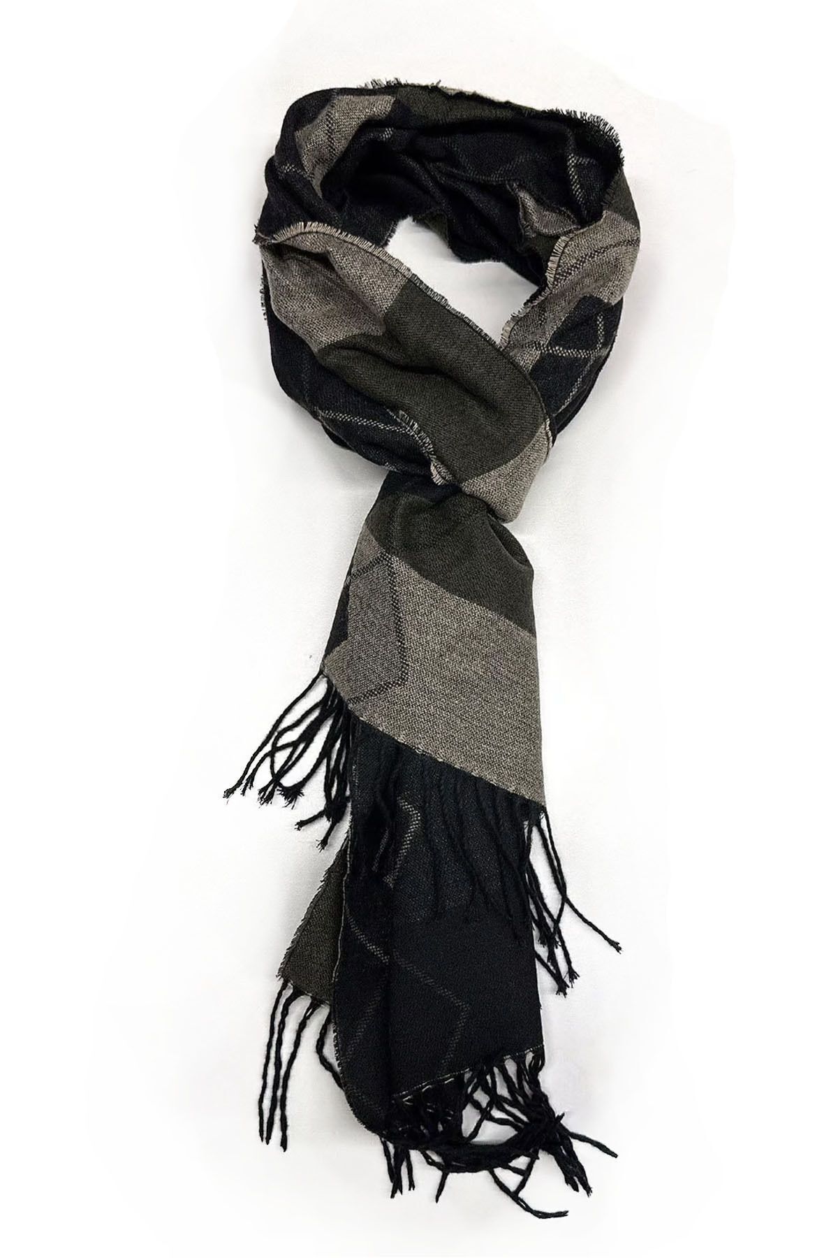  شال گردن مردانه طرح الماس مشکی بژ K534