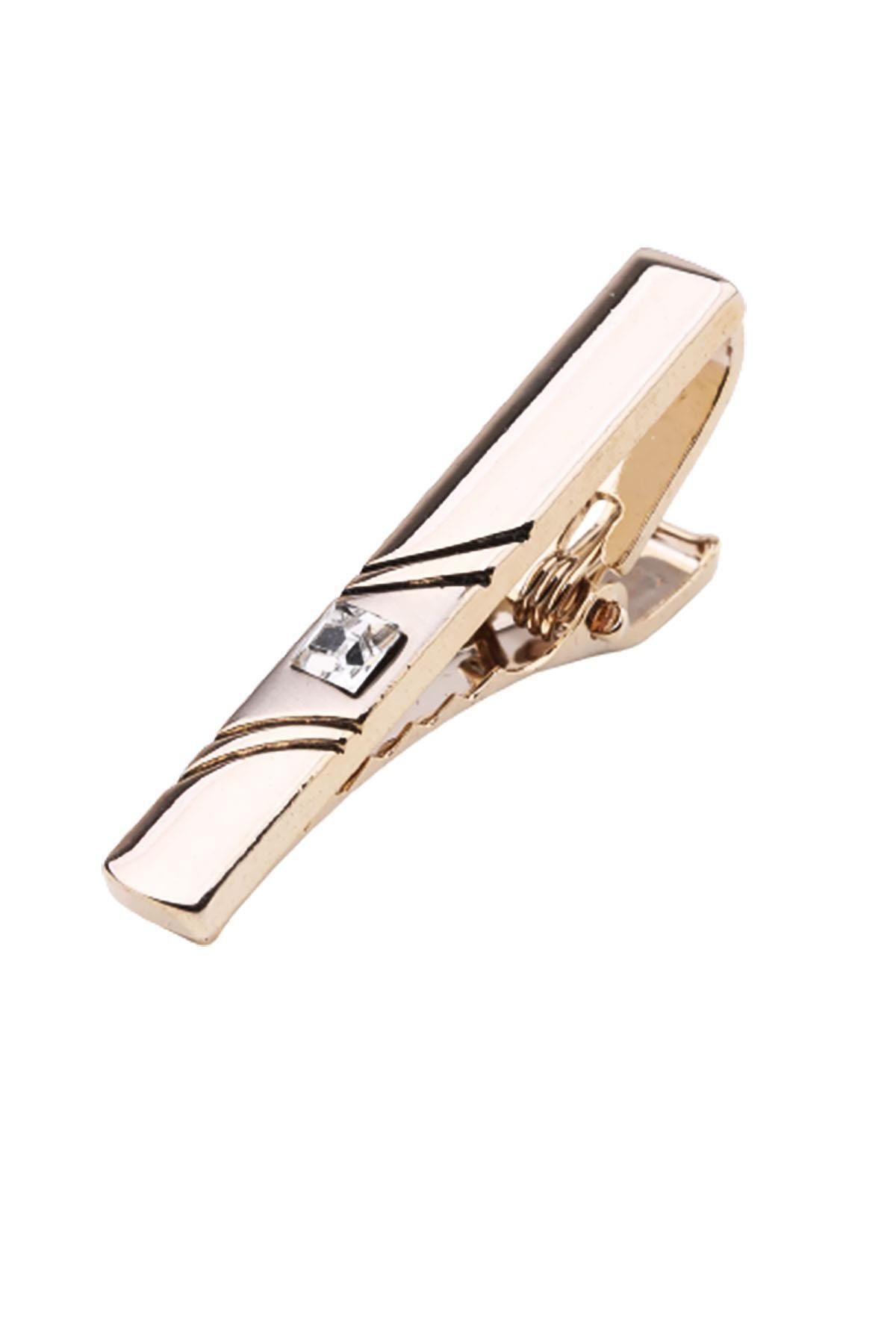  سنجاق کراوات طلایی رنگ با سنگ‌های سفید Kıy591