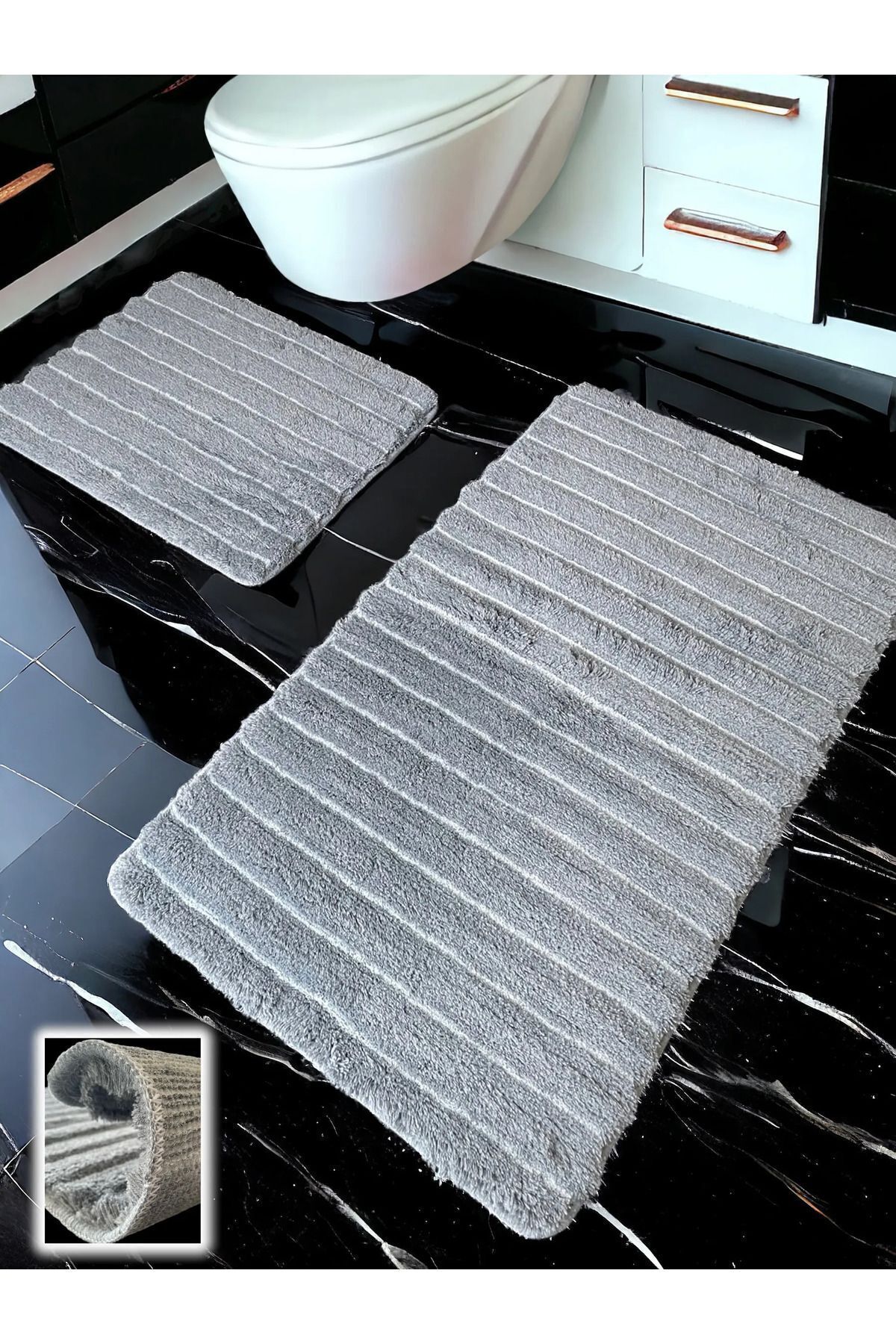 Shalta Dark Gray 2-Piece Bath Mat (60x100 50x60 cm)