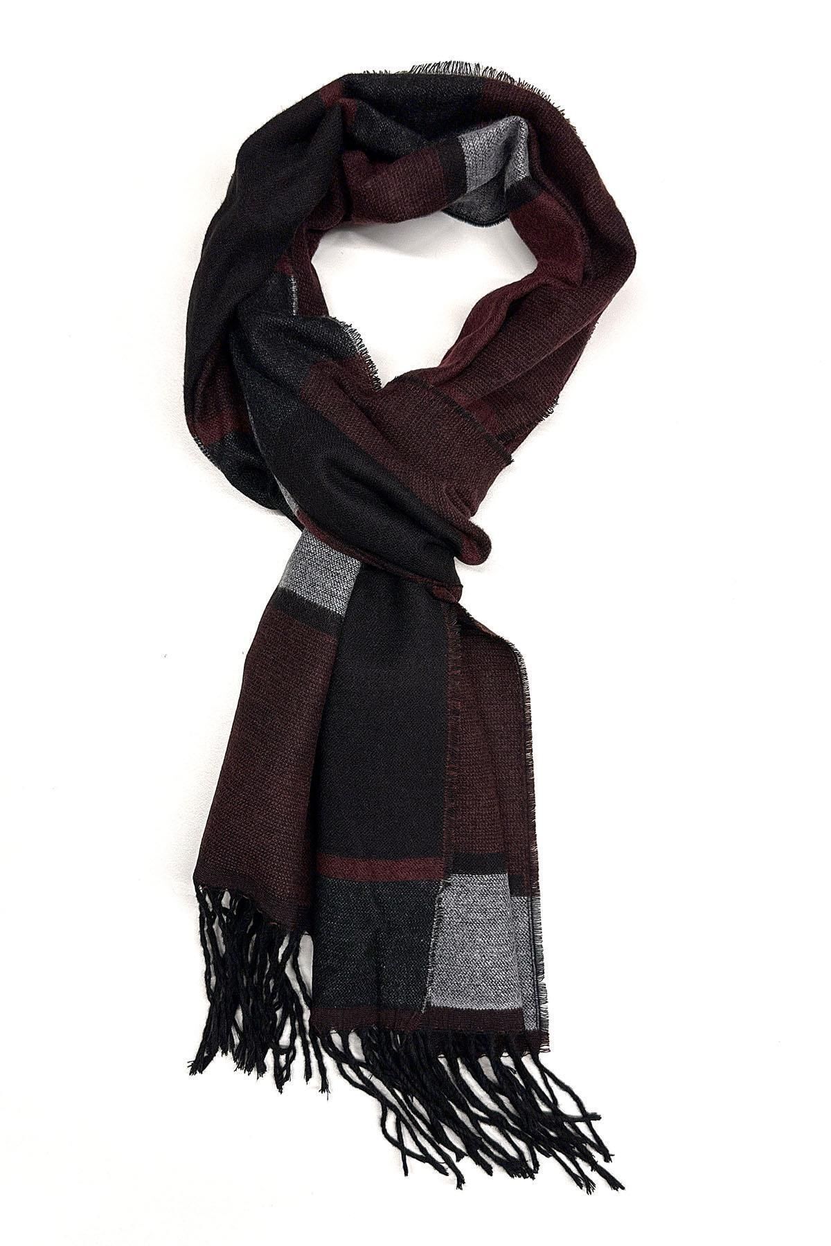  شال گردن مردانه طرح شطرنجی مشکی - زرشکی K562