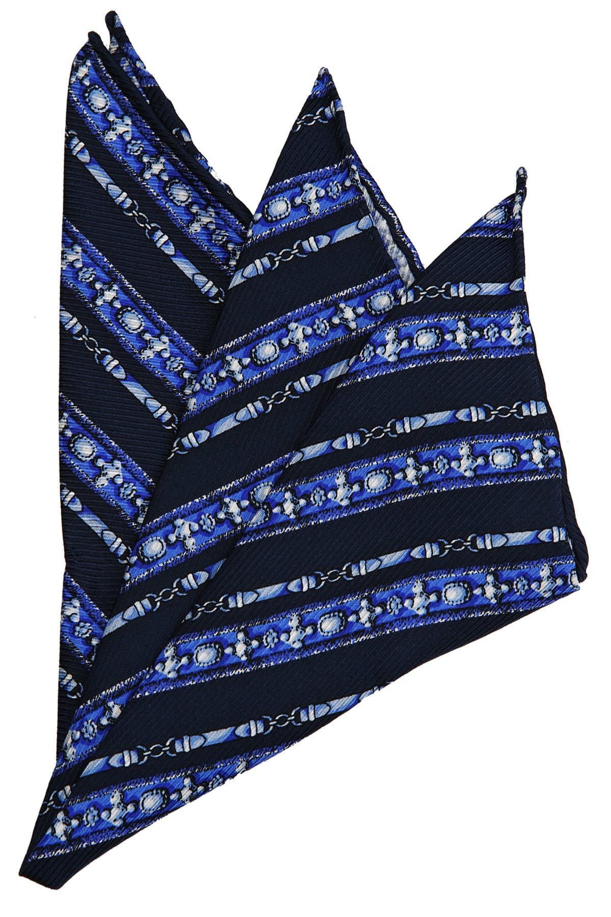  دستمال گردن ابریشمی طرح‌دار قهوه‌ای - سرمه‌ای مردانه SPS309 KRVT8690002221685