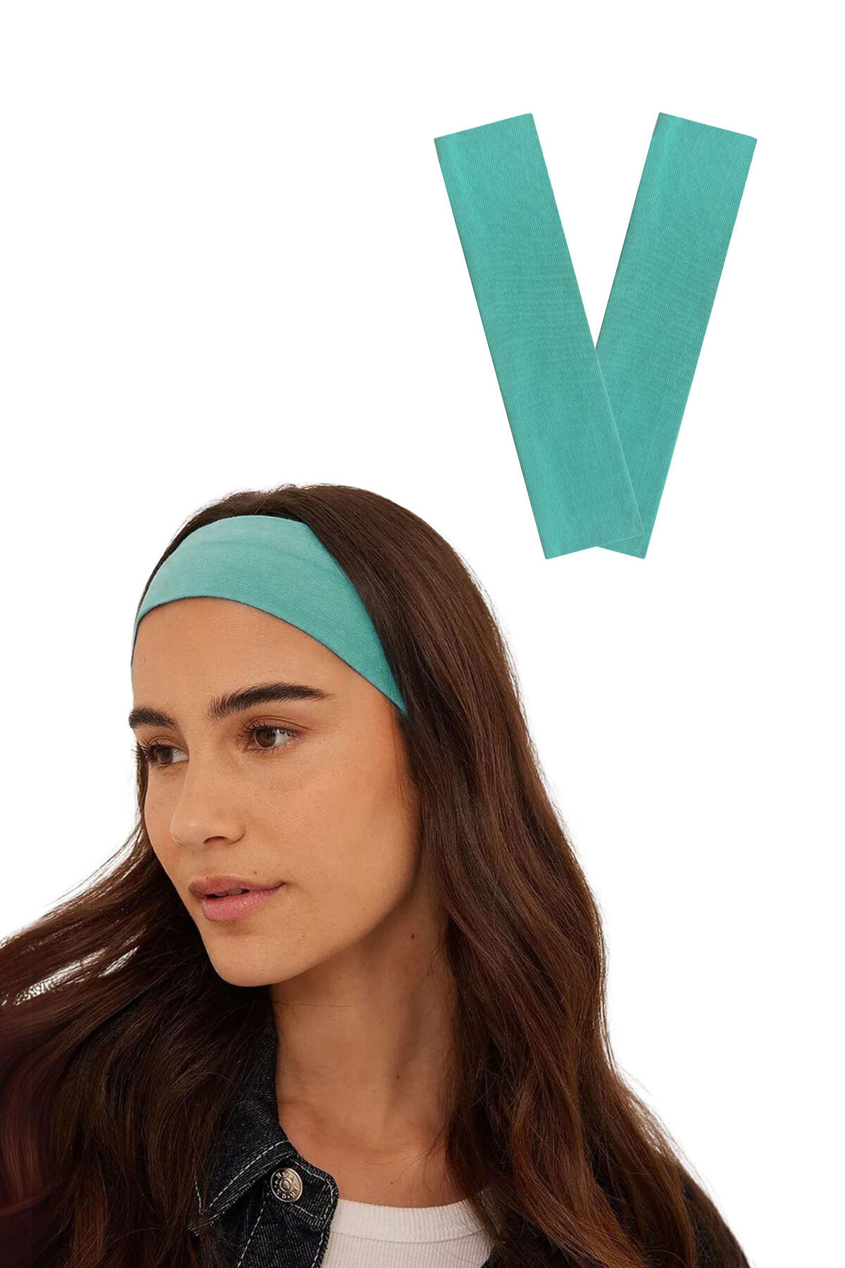 2pcs Cotton Stretch Bandana Running Gym Yoga Pilates Sports Headband Set Turquoise