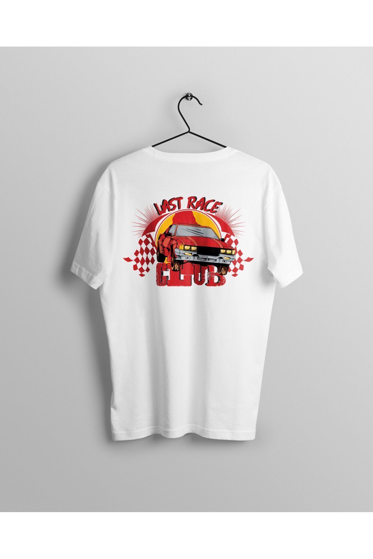 Let's Wear Tricou Cu Guler Pentru Biciclete Premium Last Race - Imprimat Mare Pe Spate Și Față Unisex - 2XL
