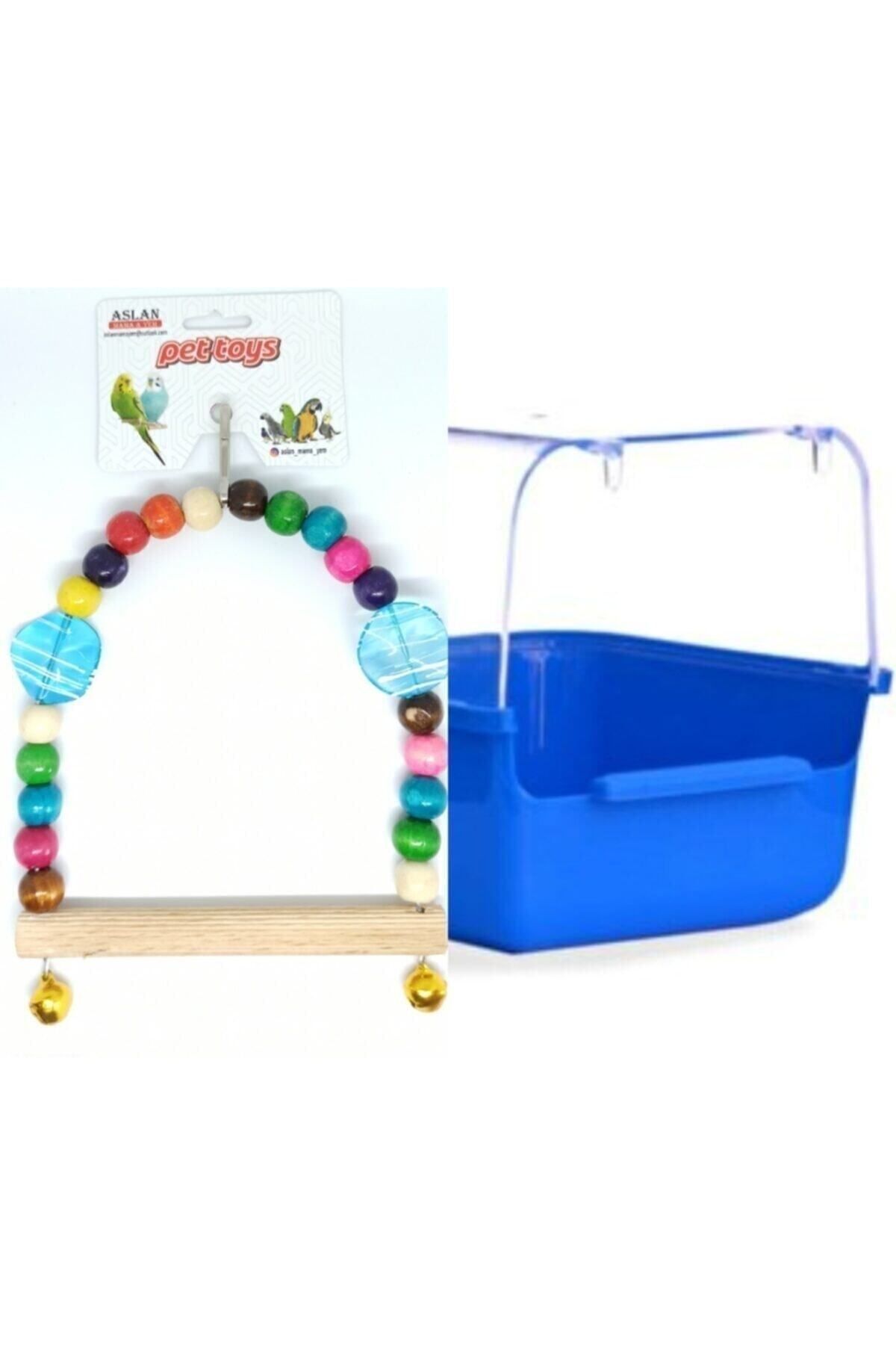 budgieshop Kuş Banyoluk + Kuş Salıncak ( Ahşap Boncuklu )lu
