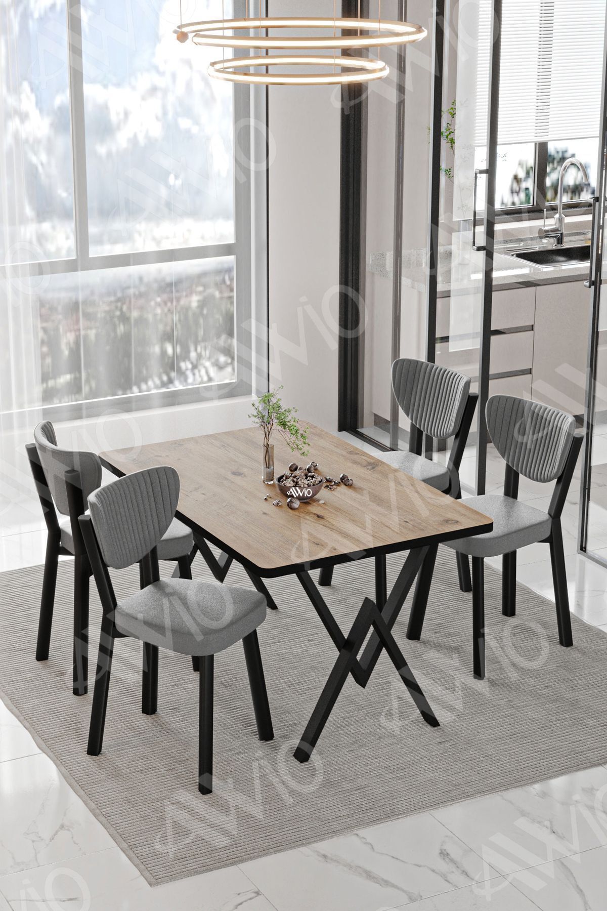 AVVİO Pedra ELMA Sandalye 80x120 Yemek Masası Mutfak Masası 4 Kişilik Masa Sandalye Takımı