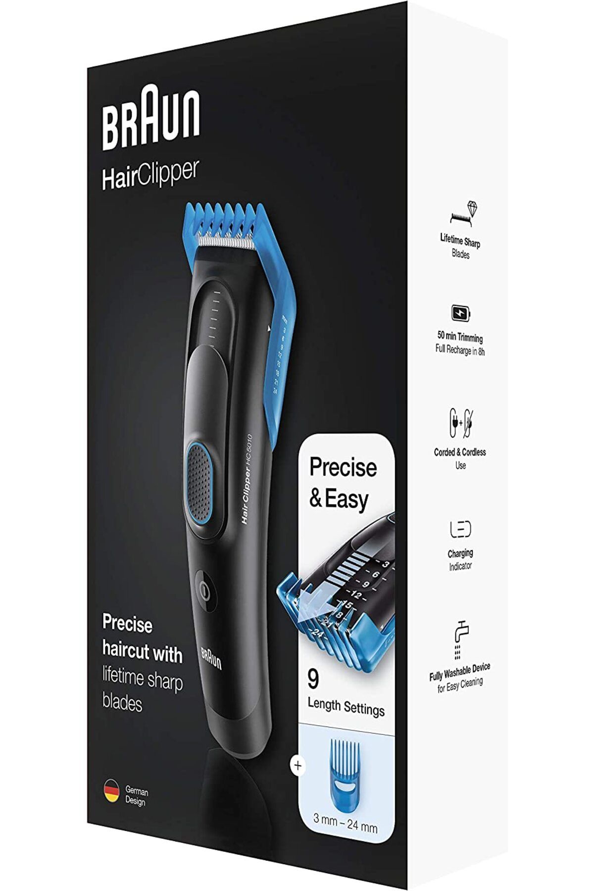 Braun-Hair Clipper 8 precise length, Ultra sharp blades, Dedicated comb, Memory SafetyLock - HC 5010 6