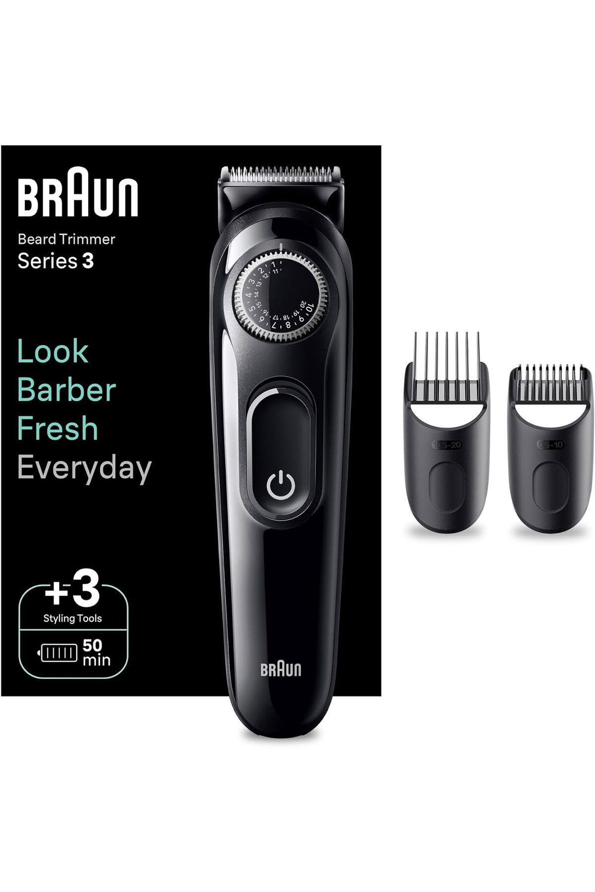 Braun-Beard Trimmer 3 With Precision Wheel, 3 Styling tools, 50 mins Runtime, ProBlade - BT3410 1