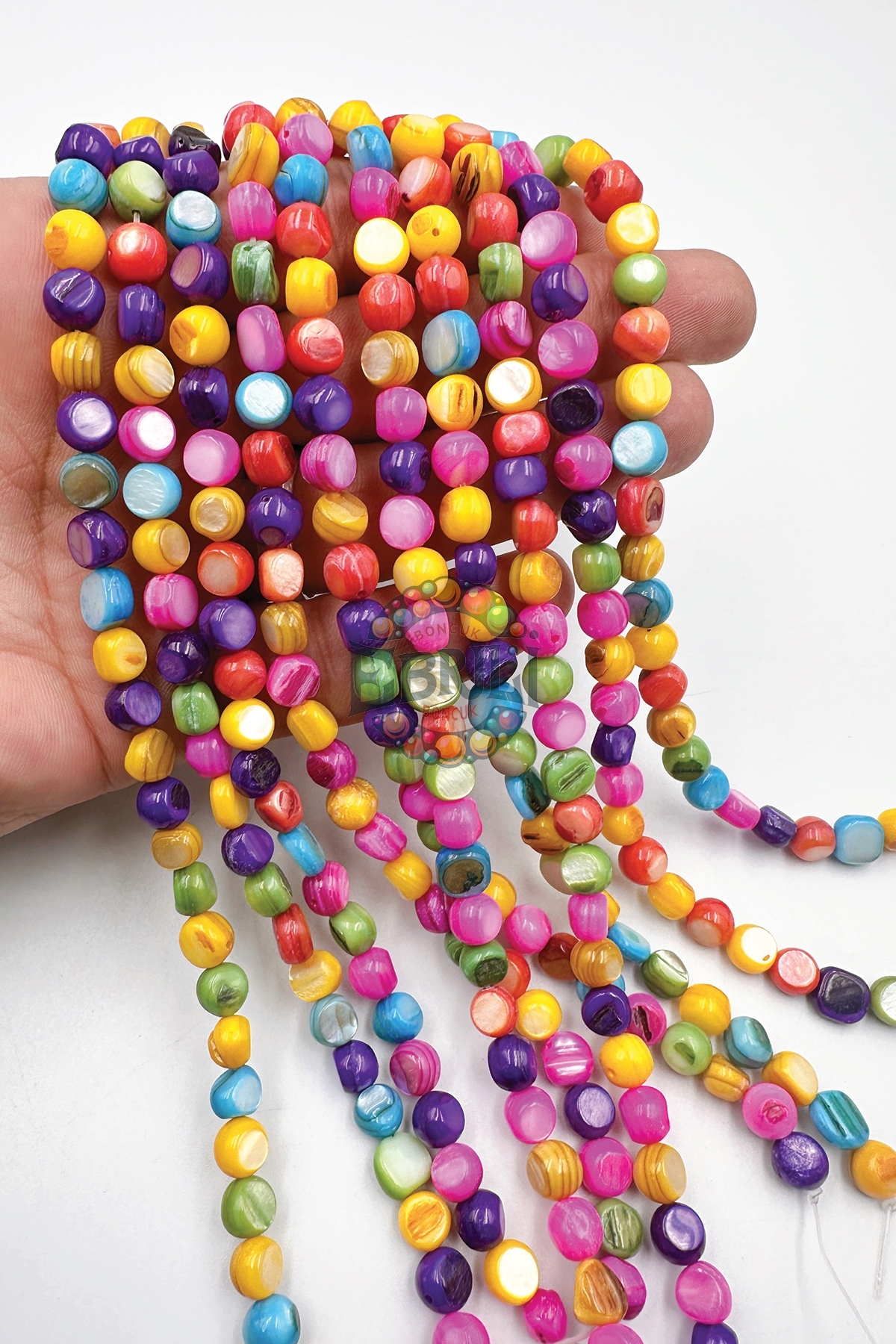 Ebruli Boncuk Doğal Basık Renkli Sedef Boncuk Takı Yapımı Aksesuar Bead (1 Dizi)