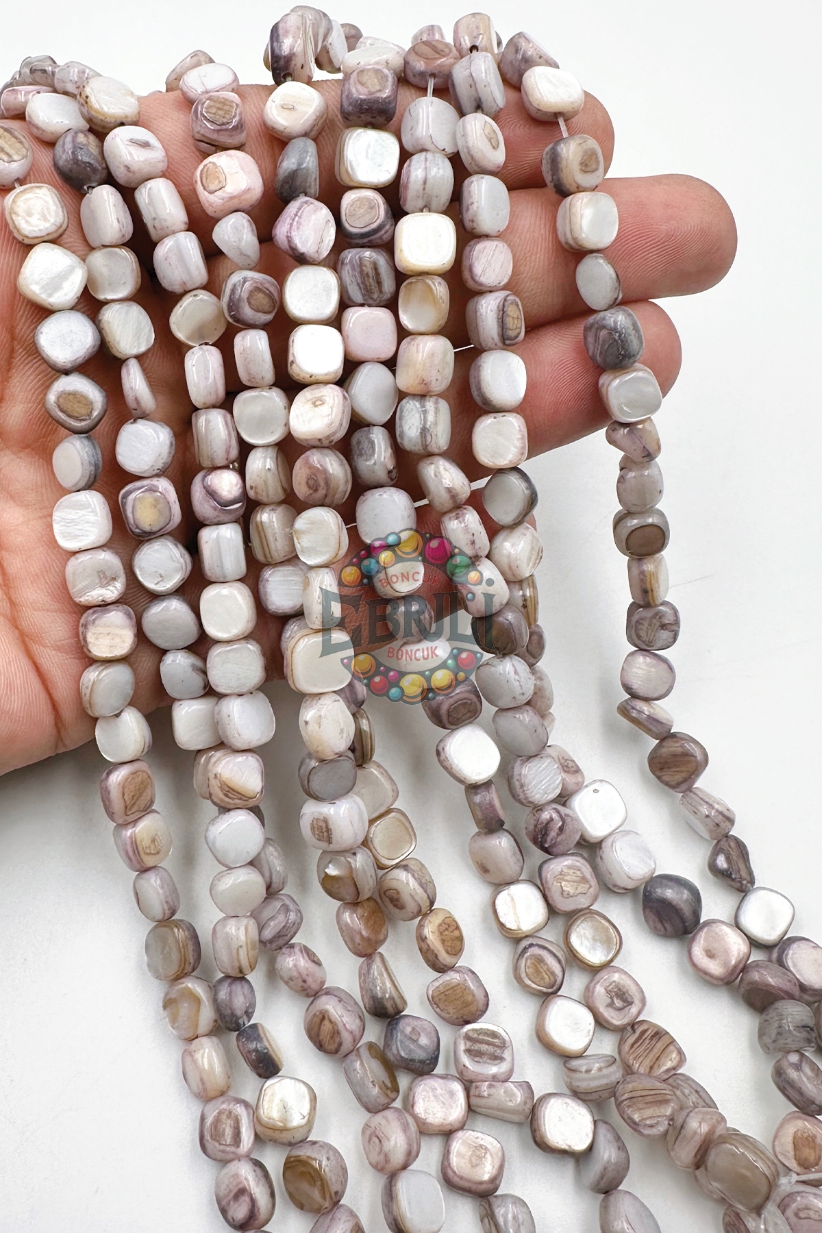 Ebruli Boncuk Doğal Basık Renkli Sedef Boncuk Takı Yapımı Aksesuar Bead (1 Dizi)