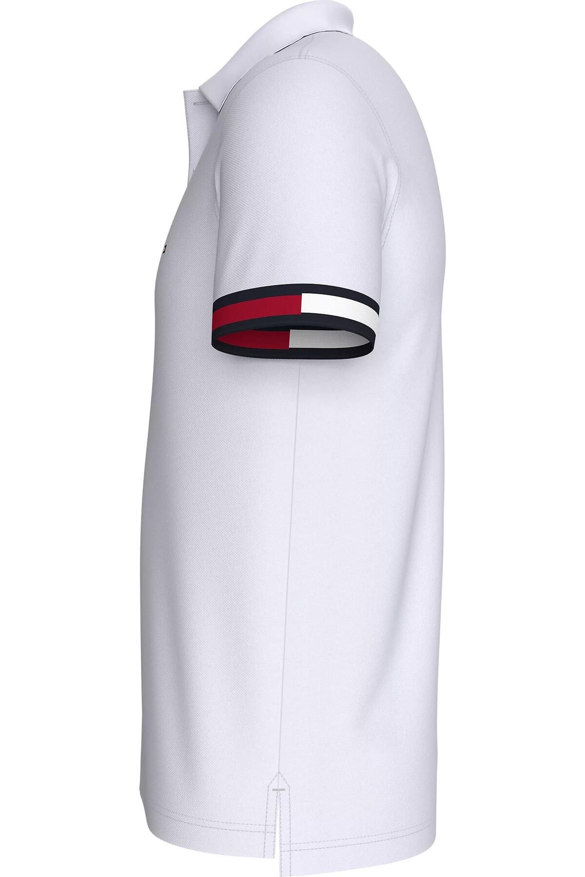 تی شرت یقه پولو سفید مردانه پرچم دکمه دار اورجینال Tommy Hilfiger
