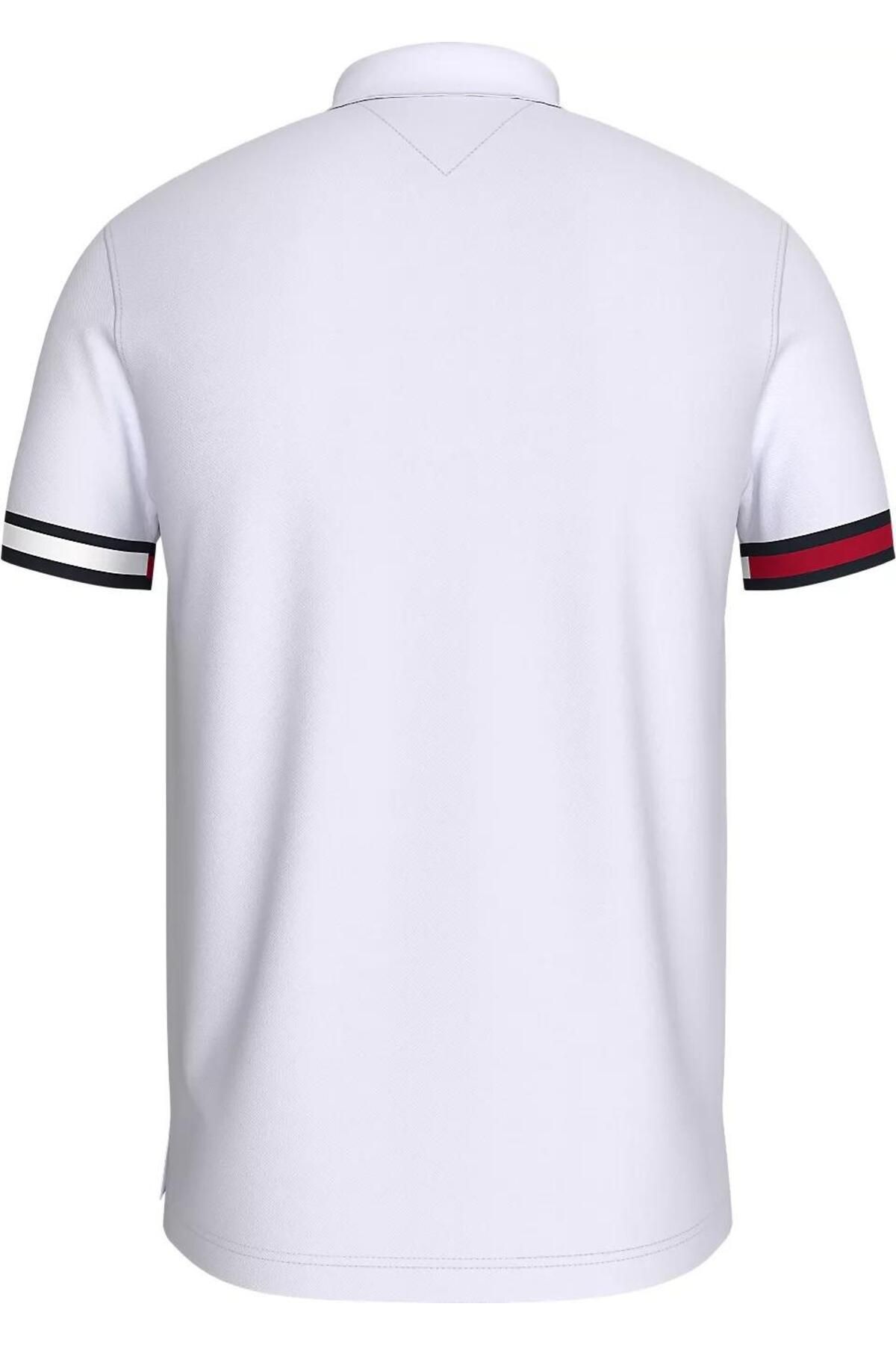 تی شرت یقه پولو سفید مردانه پرچم دکمه دار اورجینال Tommy Hilfiger