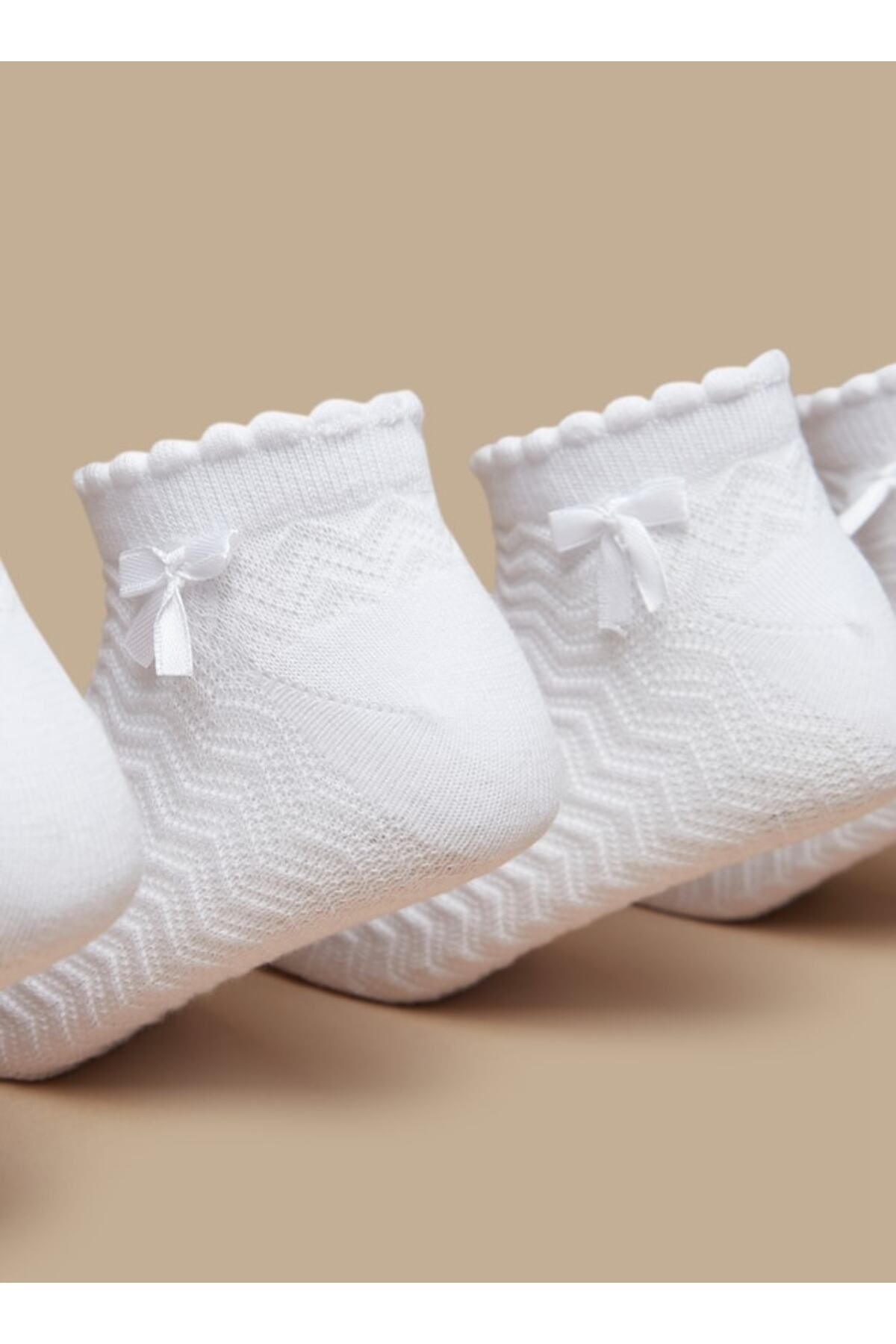 LBL by Shoexpress-Textured Ankle Length Socks with Scallop Hem and Bow - Set of 5 2