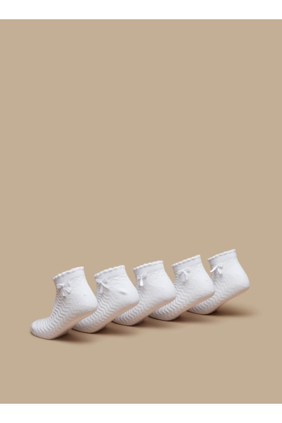 LBL by Shoexpress-Textured Ankle Length Socks with Scallop Hem and Bow - Set of 5 3