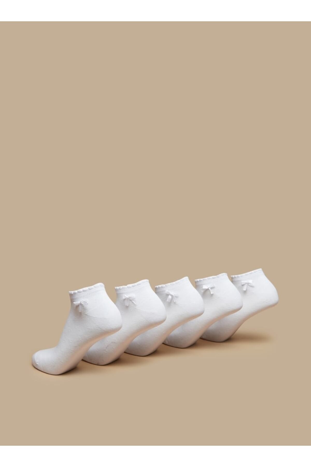 LBL by Shoexpress-Solid Ankle Length Socks with Bow Detail - Set of 5 3