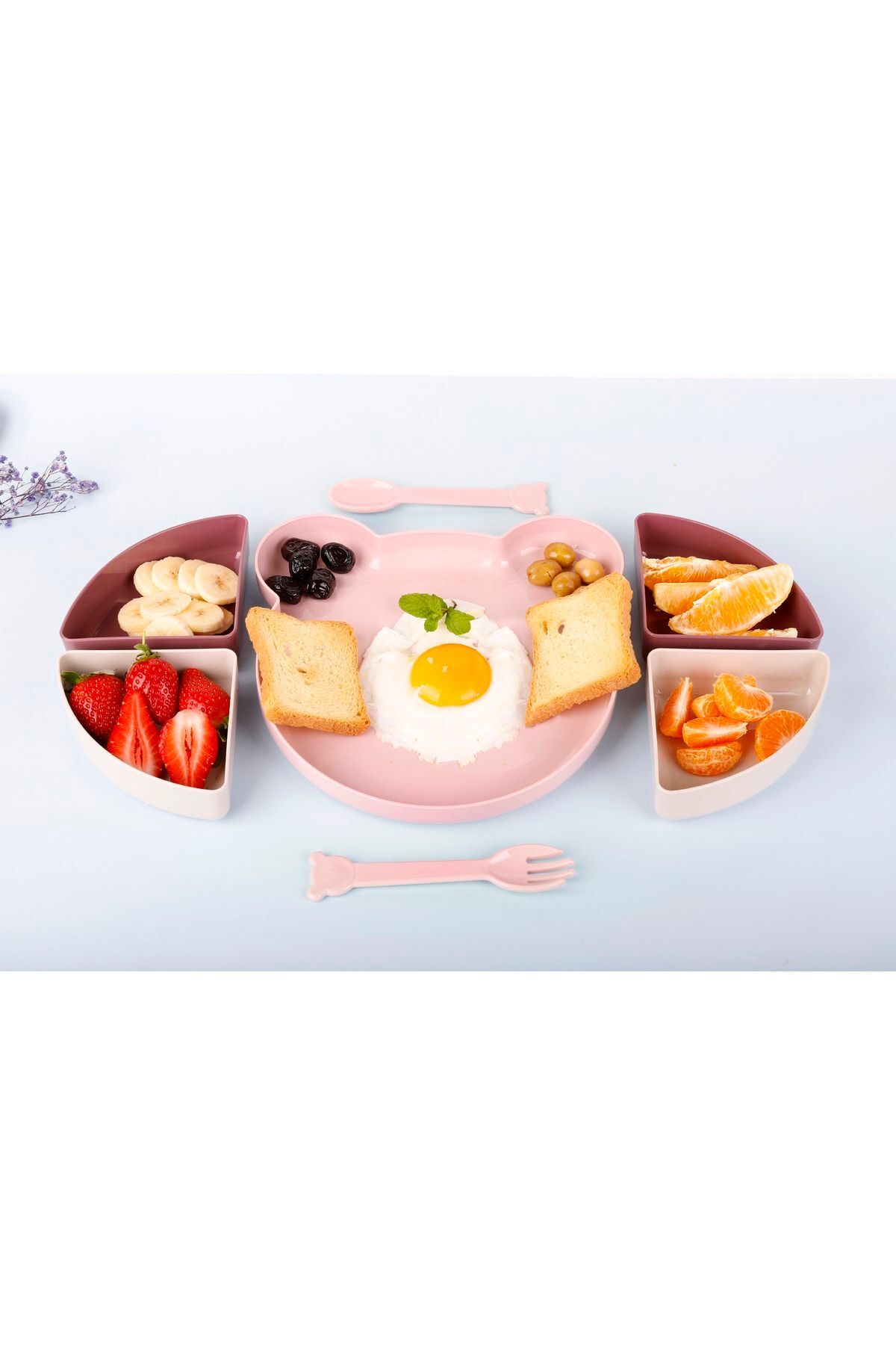 Alin Kitchen Ayıcık 4 Bölmeli Mama Beslenme Tabağı Ve Çatal Kaşık Seti Mor (7 Parça) fotoğrafı 4 (önizleme)