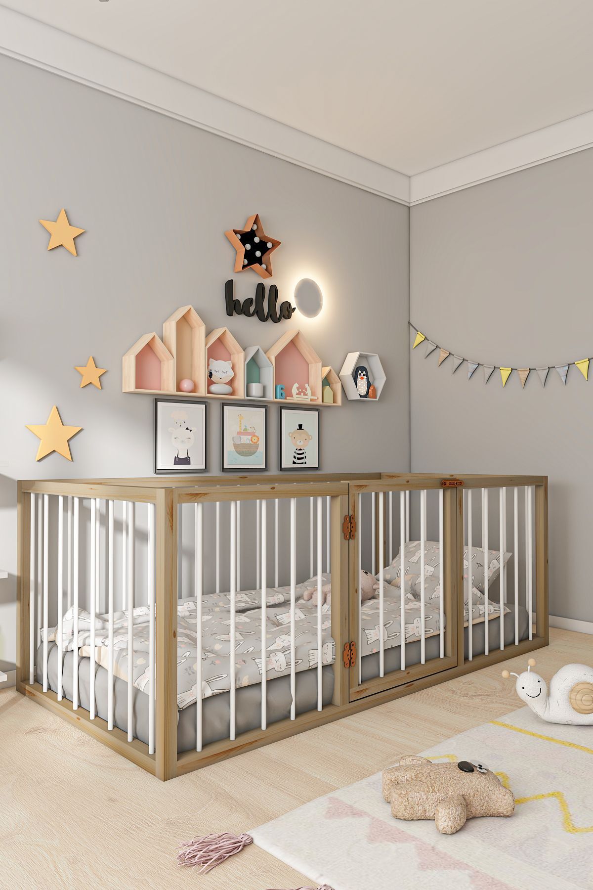 Givayo Mobilya FRODO AHŞAP BEBEK ÇOCUK MONTESSORİ YATAK KAPILI