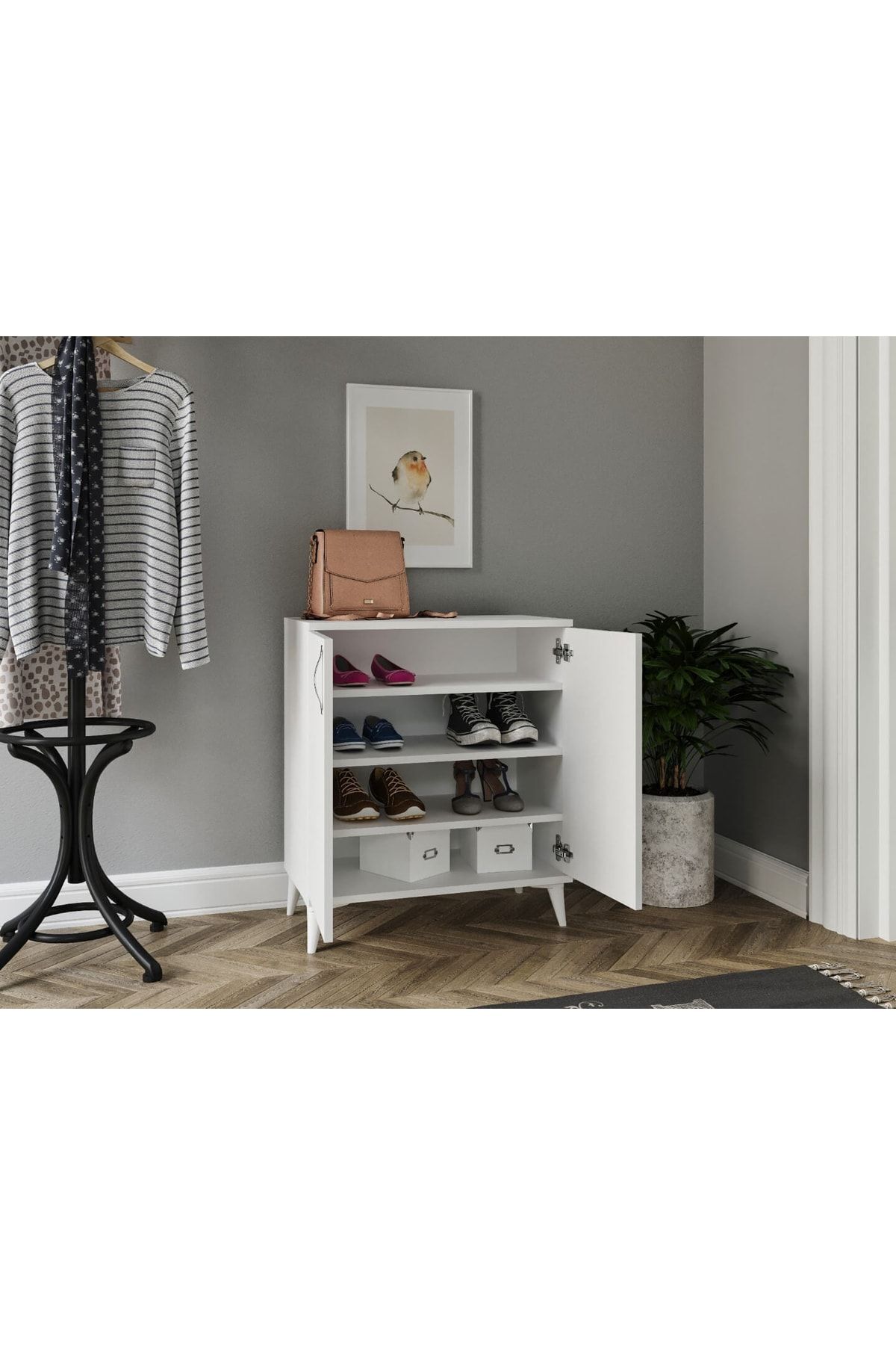 White 100% Mdf Shorty 4 Compartment Shoe Holder