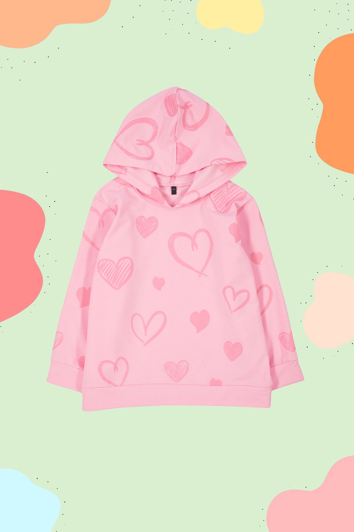 TRENDYOLKIDS-سويت شيرت بغطاء للرأس بنمط قلب وردي رفيع للفتيات - موسمي TKDAW25SW00002 2