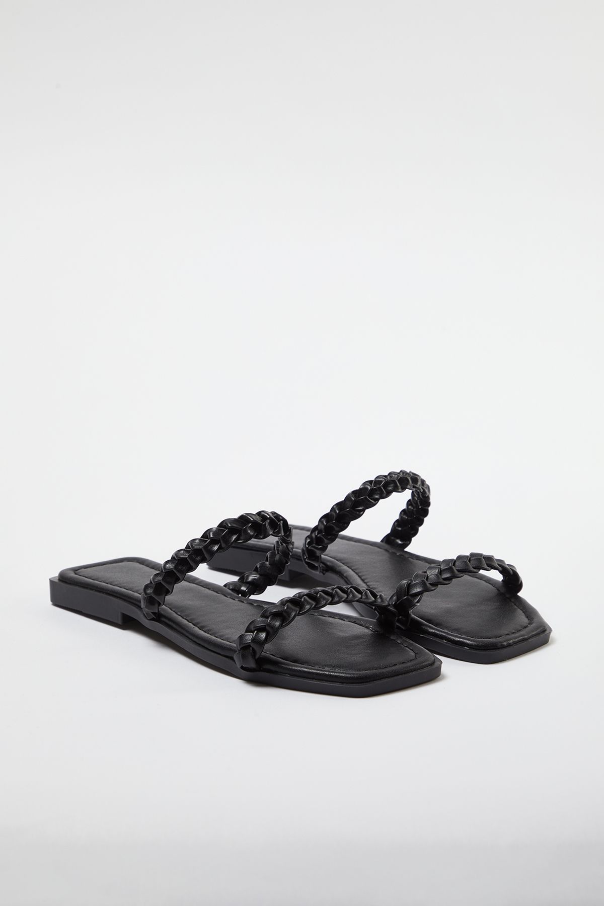 TRENDYOL SHOES Czarne Klapki Damskie Z Dzianinowymi Paskami - Kobieta - 39