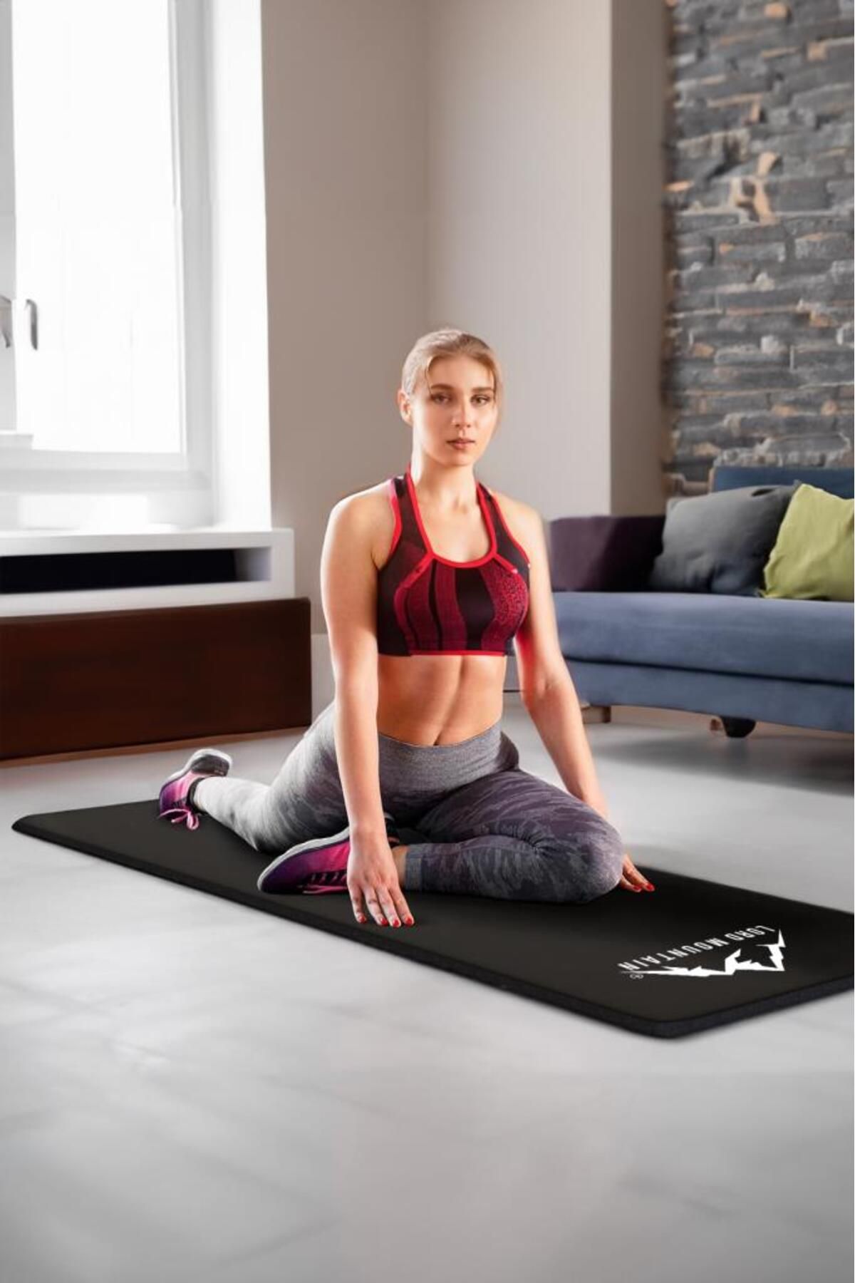 Premium Pilates Yoga Matı,Spor Matı,Egzersiz Matı,Pilates Minderi,Kaymaz Taban,180x55 cm 10 mm Siyah