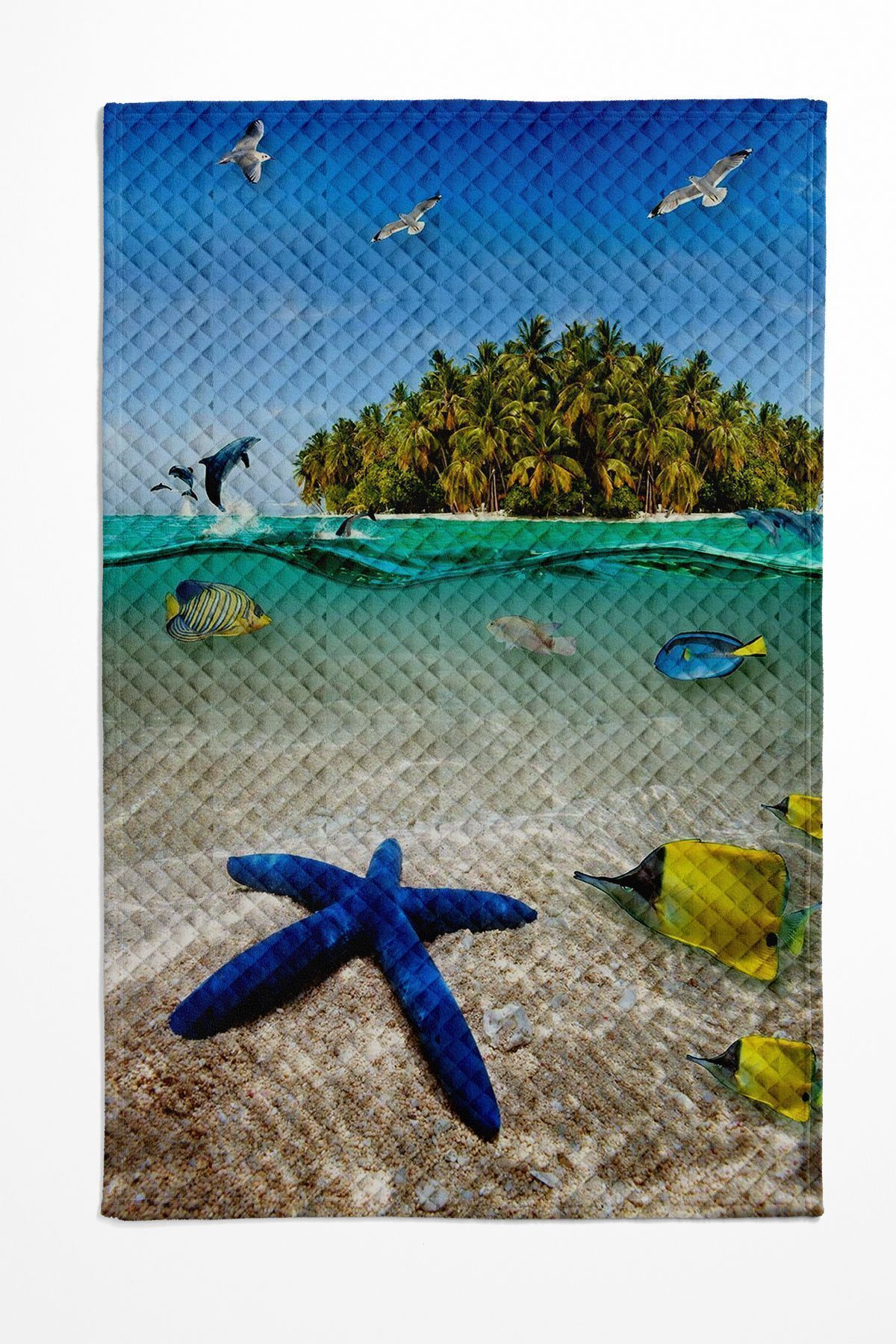 3D ELSE HALI-Tropical Sea Pattern Printed Bedspread - Single Pillowed Pique Set 2