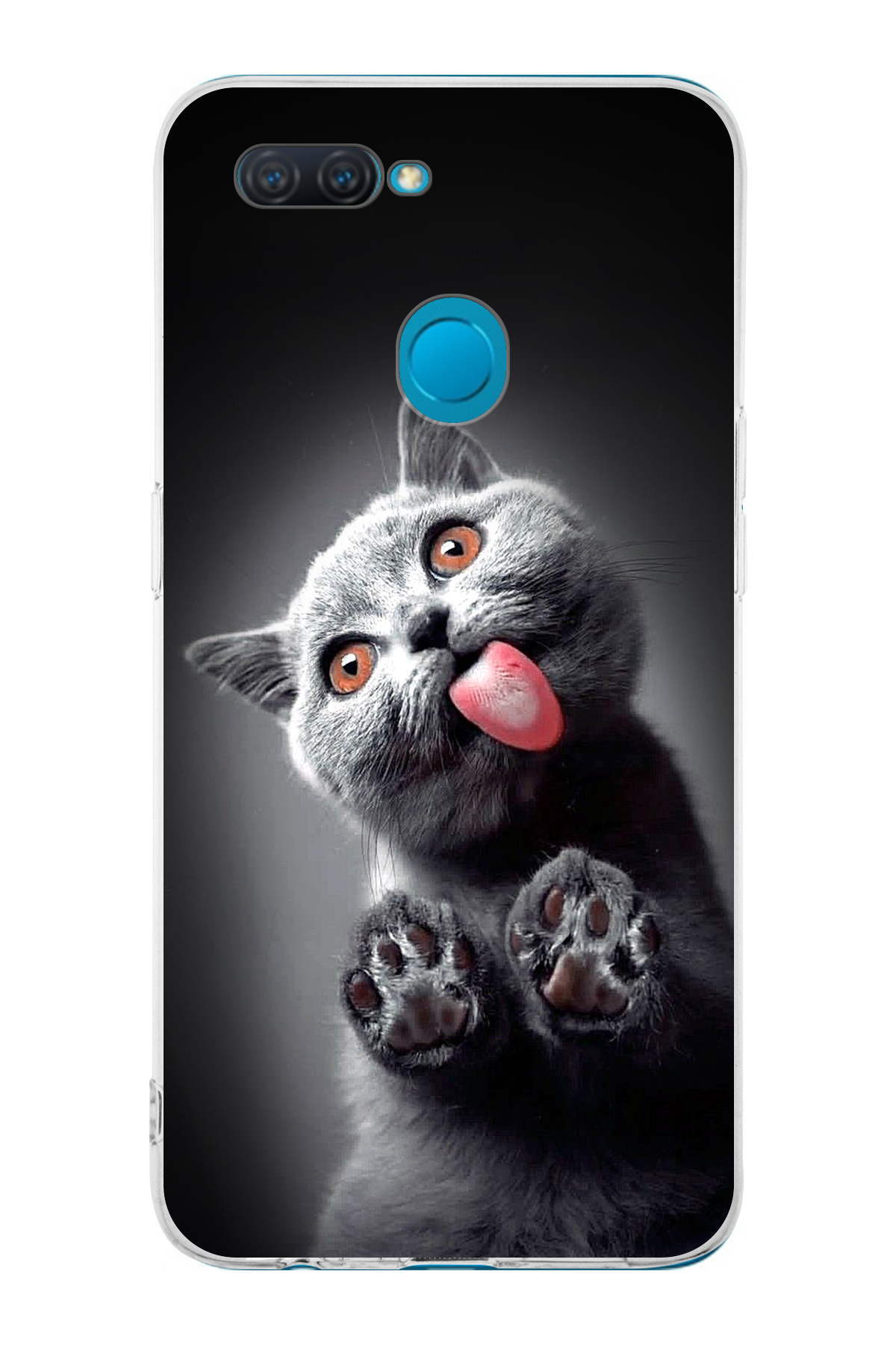 Oppo A12 ile Uyumlu Kedi 2 Kamera Korumalı Şeffaf Kılıf