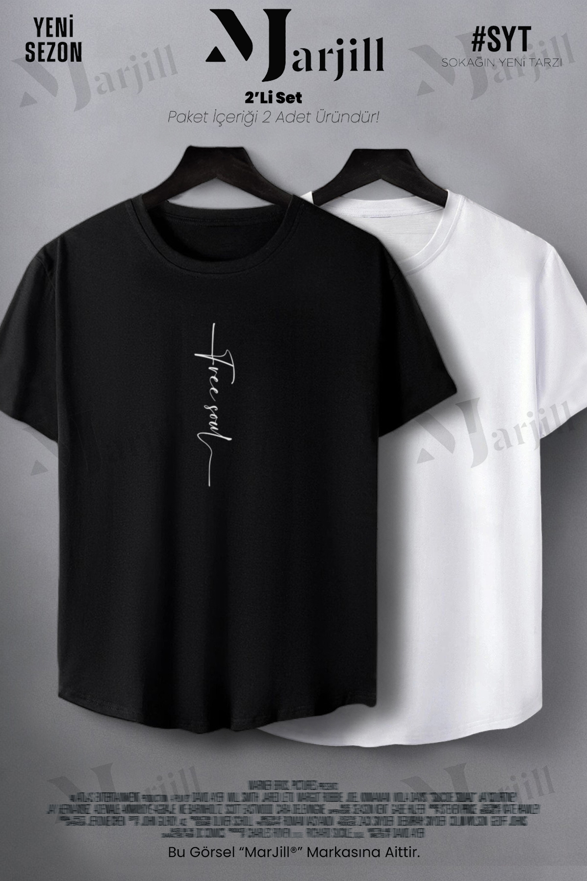 Marjill Ασπρόμαυρο Free Soul Printed Slim Fit T-Shirt Σετ 2 τεμαχίων