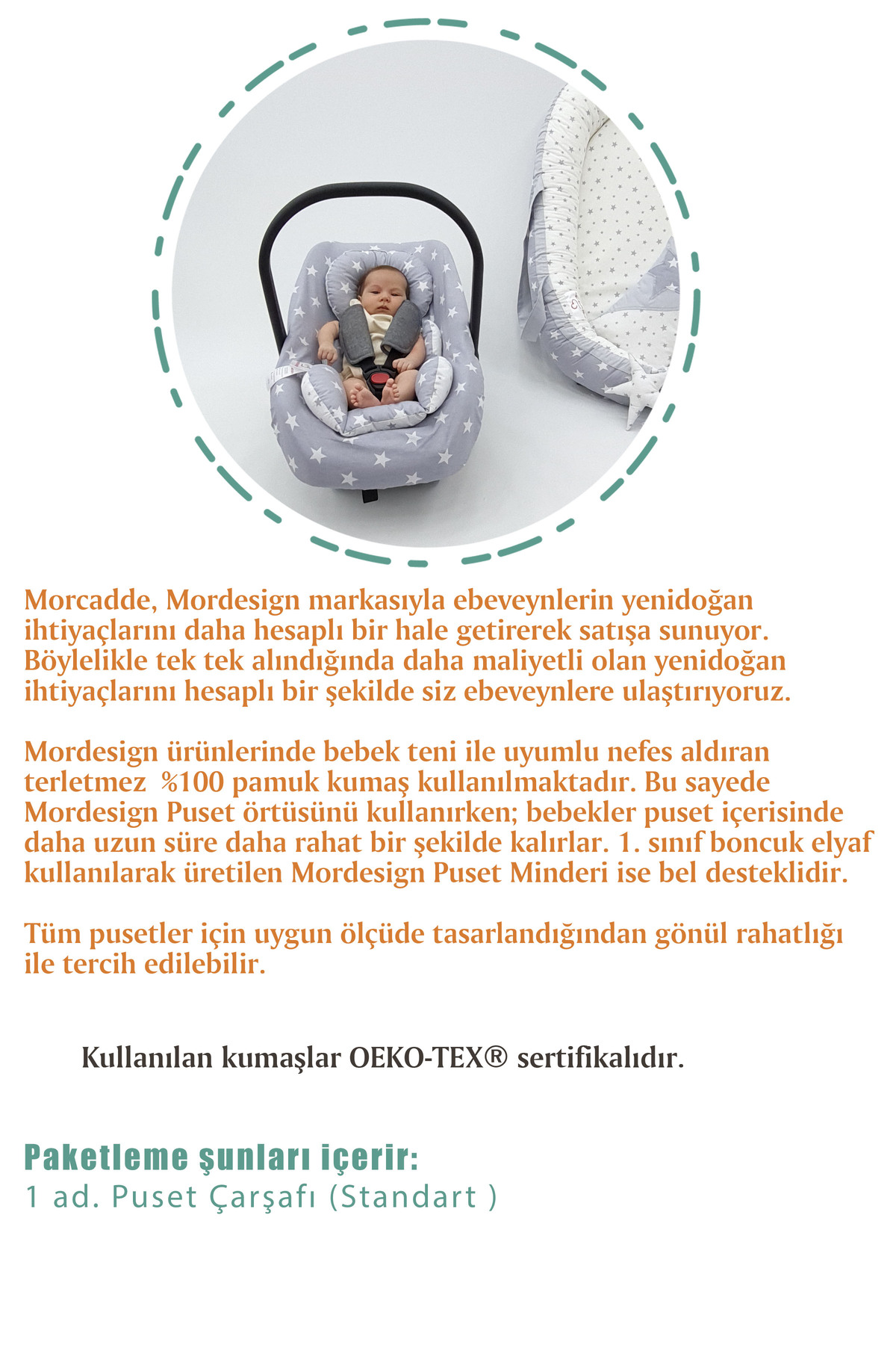 mordesign Bebek Puset Çarşafı, Standart Ebat, Lastikli Bel Bebek Oto Koltuk Kılıfı, Morremix Serisi, Kapiçino fotoğrafı 3 (önizleme)