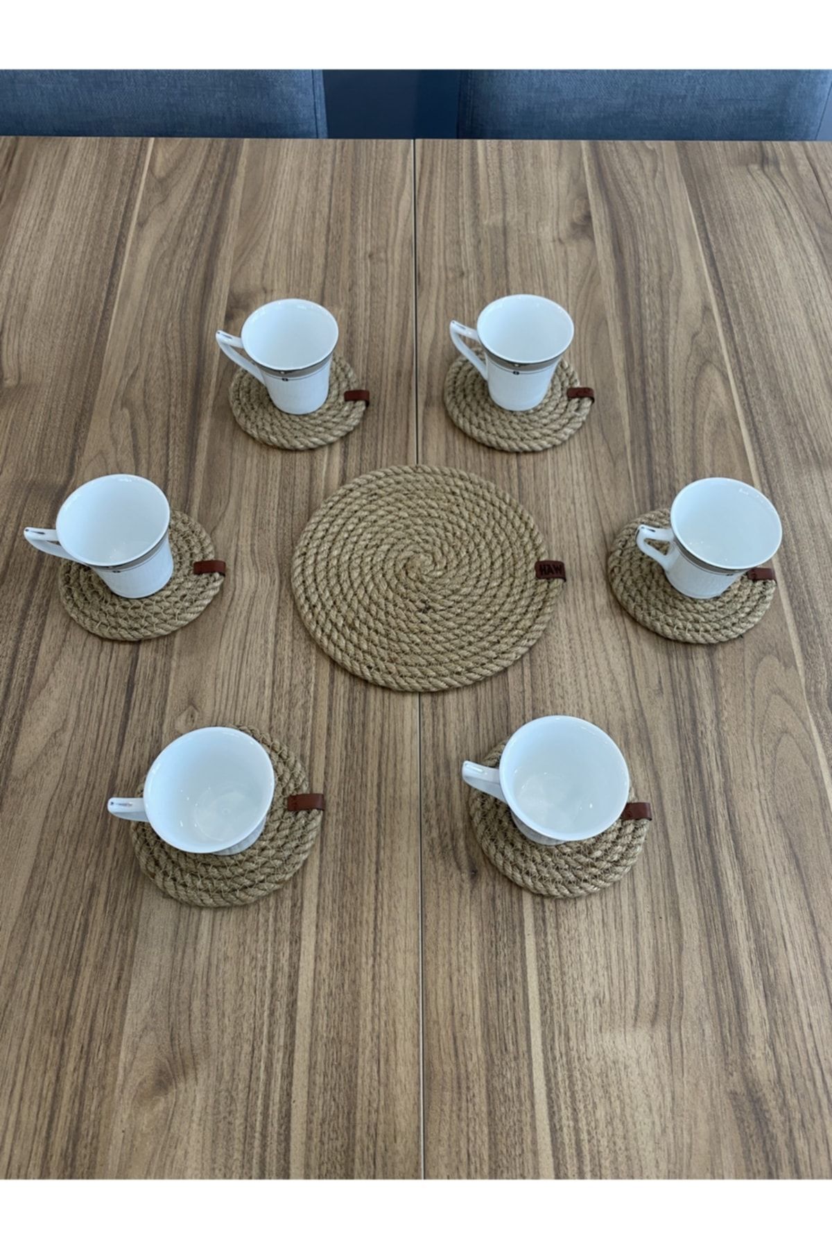 GörSeç-Trivet and Coaster Candle Bottom Dowry Set Jute Rope Wicker Service Pot Teapot Bottom Fireproof 8