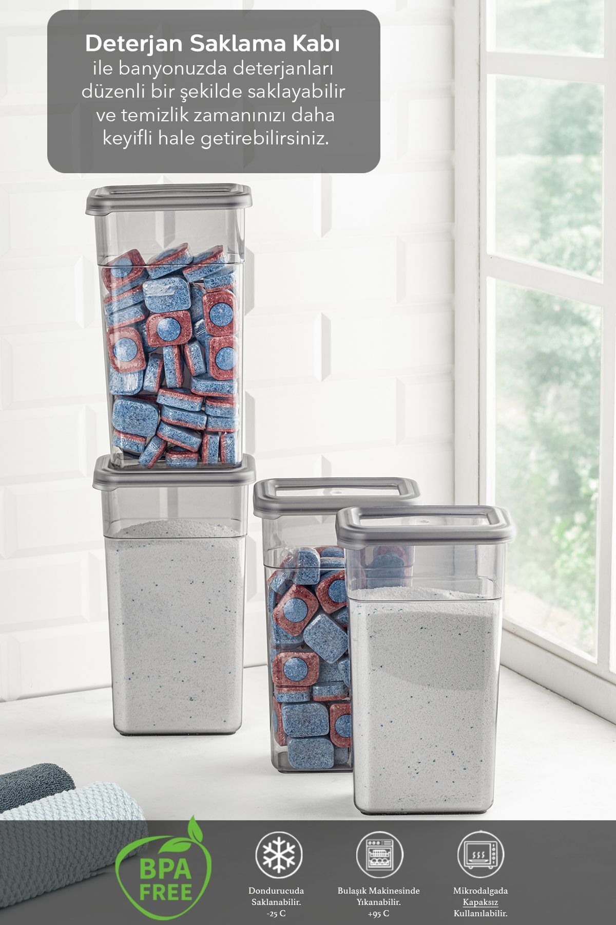 Meleni Home-4-Piece Detergent Storage Set - Box with Label and Airtight Lid - 4 x 1580 ml 2