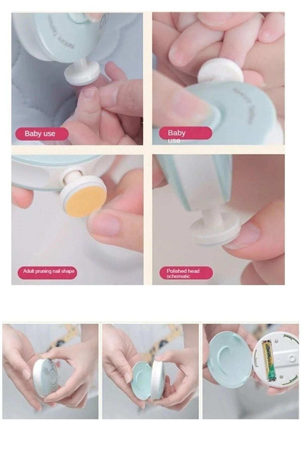 BEYZANA Yenidoğan Bebek Tırnak Törpüsü Pilli Çocuk Tırnak Parlatıcı Tırnak Makası Manikür Seti fotoğrafı 3 (önizleme)