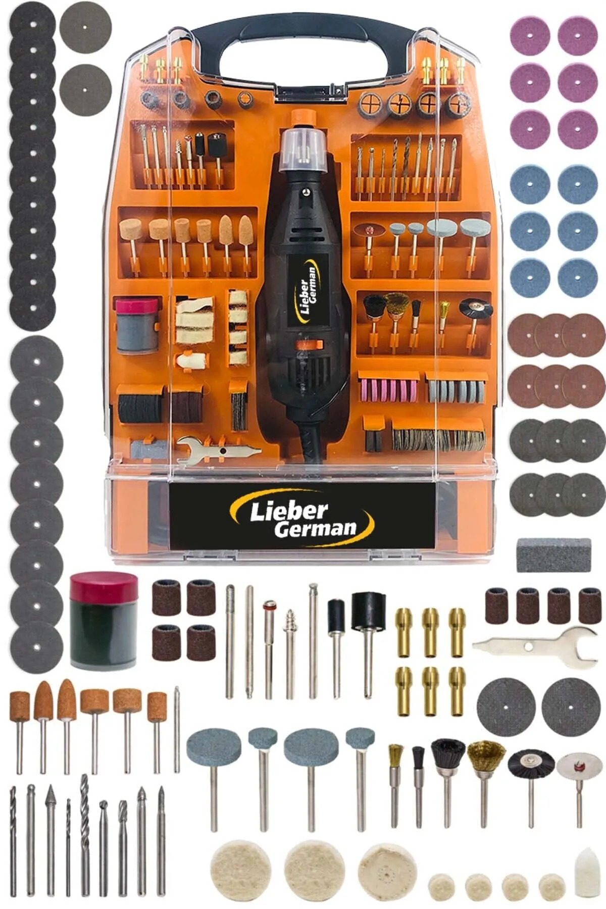 Lieber German 340 Parça 400 Watt Devir Ayarlı Hobi Kalıpçı Taşlama Gravür Makinesi Seti
