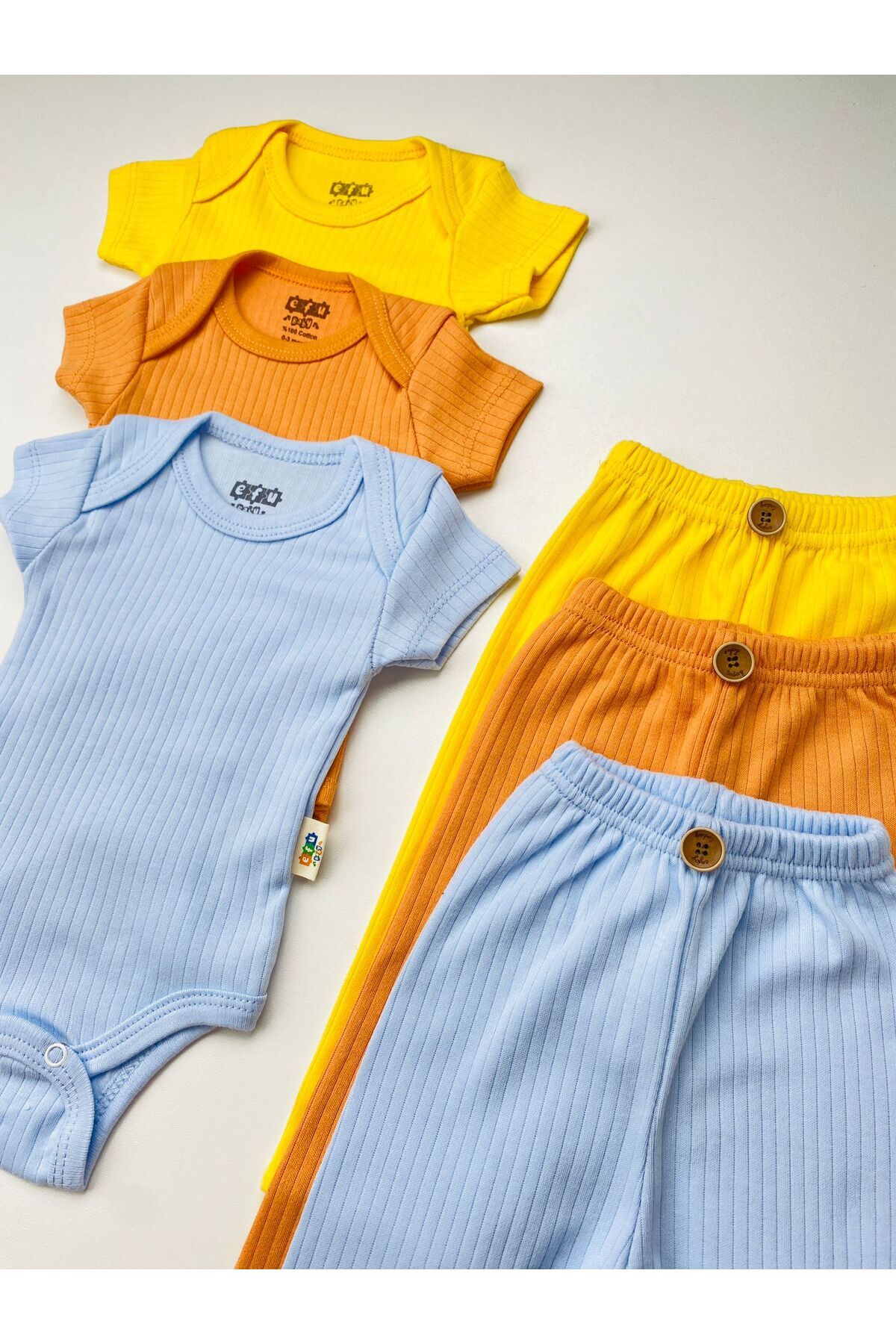EFU BABY 3'lü %100 Pamuklu Raporlu Basic Body Zıbın Takım fotoğrafı 5 (önizleme)