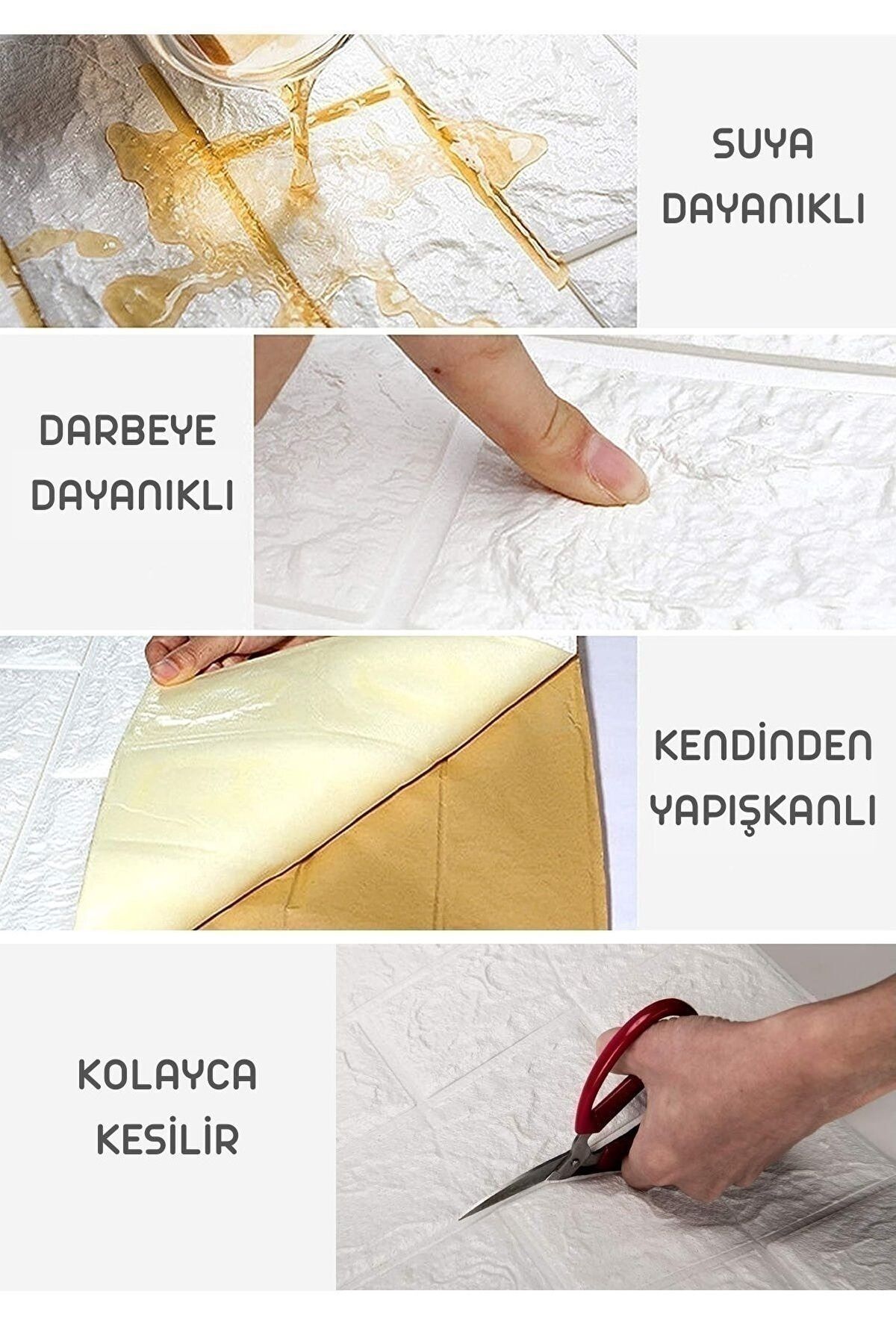 50x50 Cm 0,27 M² Kendinden Yapışkanlı Duvar Kağıdı Esnek Köpük Paneli 3d Boyutlu Tuğla Desen Beyaz