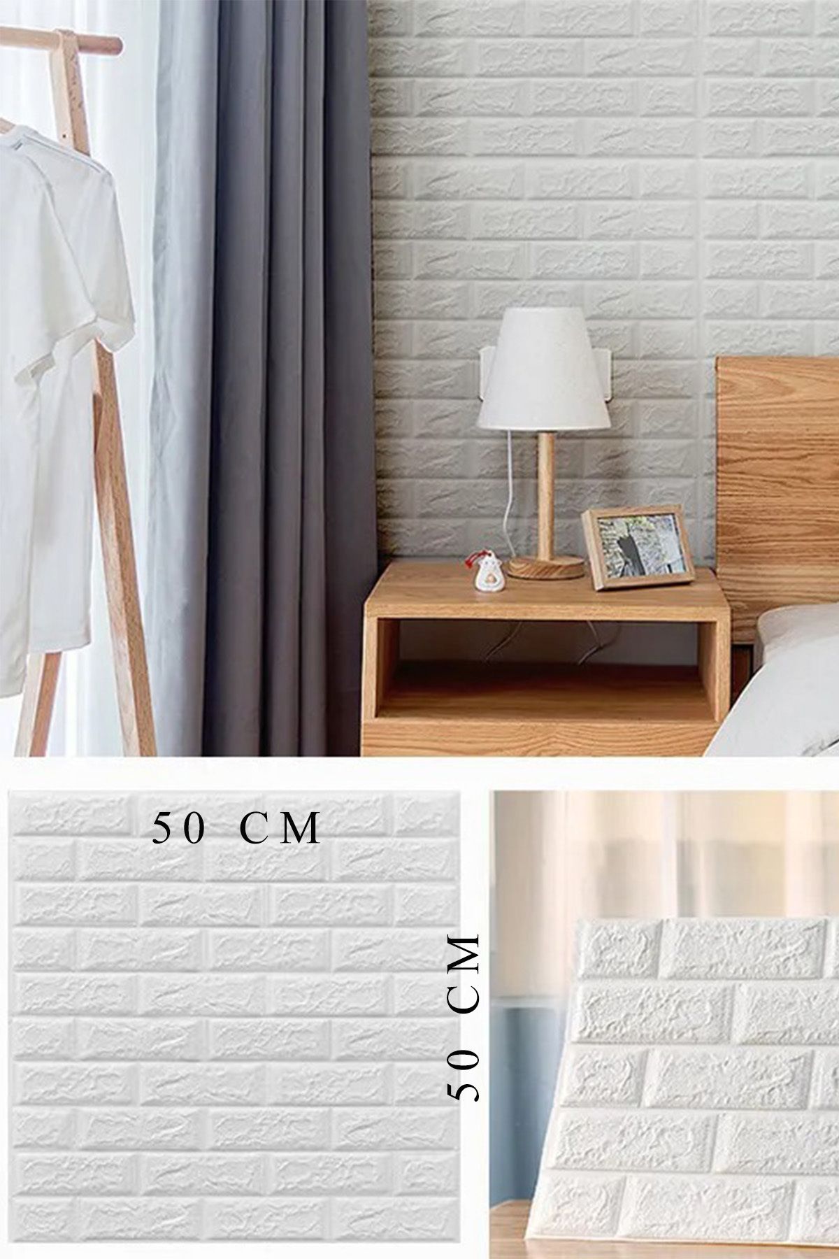50x50 Cm 0,27 M² Kendinden Yapışkanlı Duvar Kağıdı Esnek Köpük Paneli 3d Boyutlu Tuğla Desen Beyaz