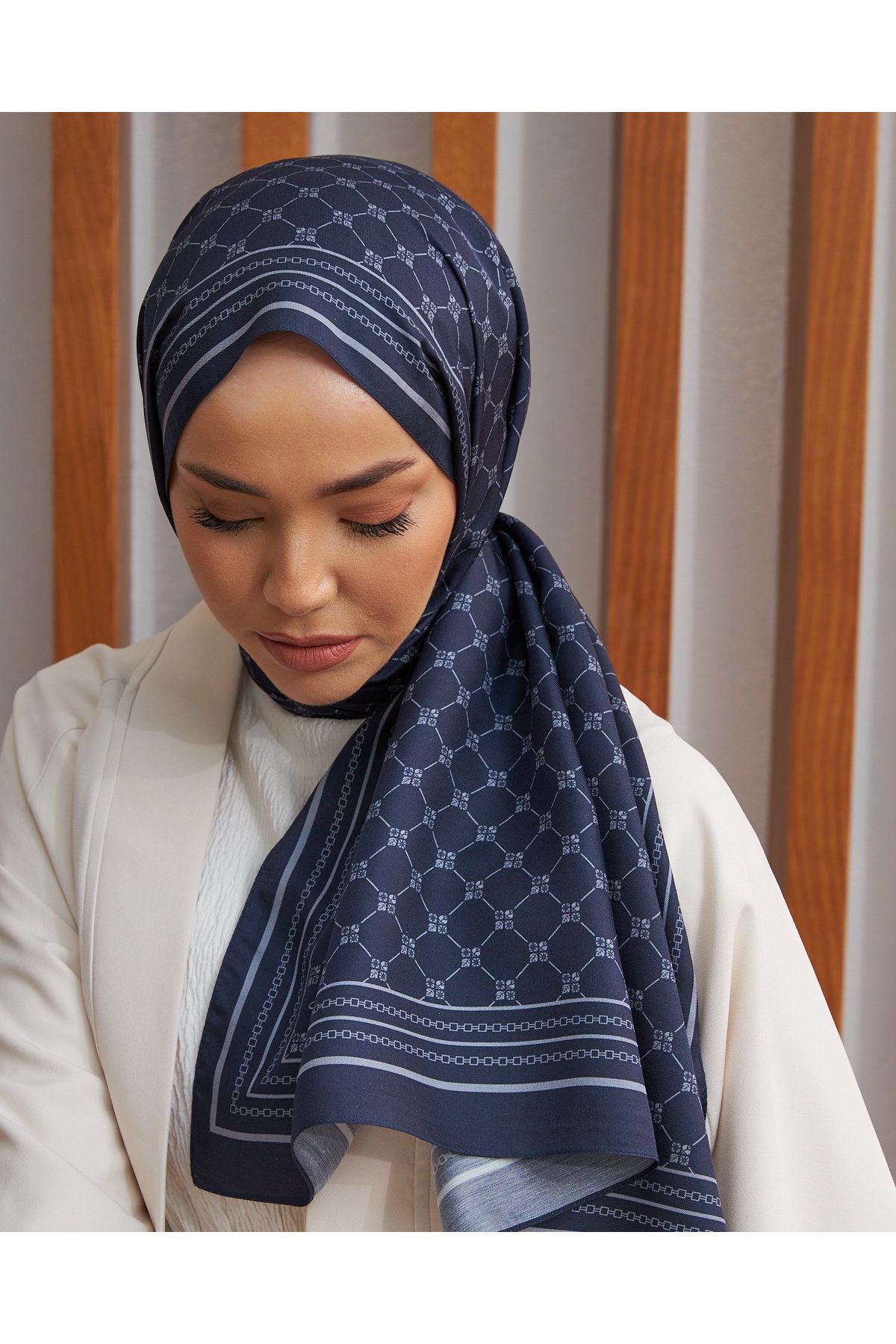 Silk Home-Navy Blue-Grey Twill Silk Monogram Shawl 3